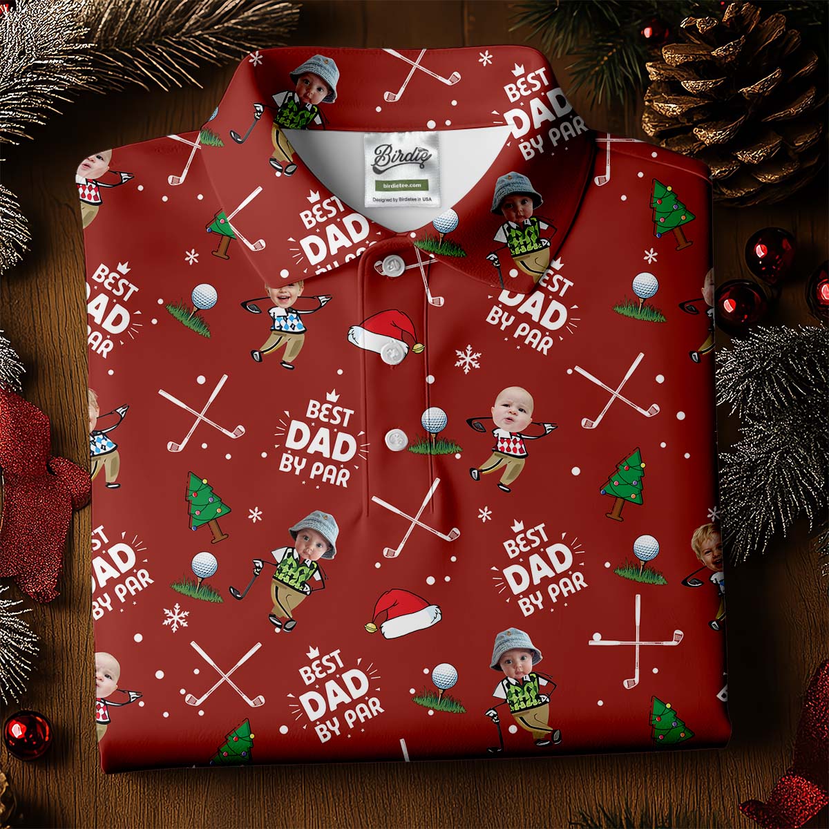 Custom Face Best Dad By Par Red Golf Shirt, Christmas Golf Shirt, Ladies Golf Polos, Women's Polo Shirt