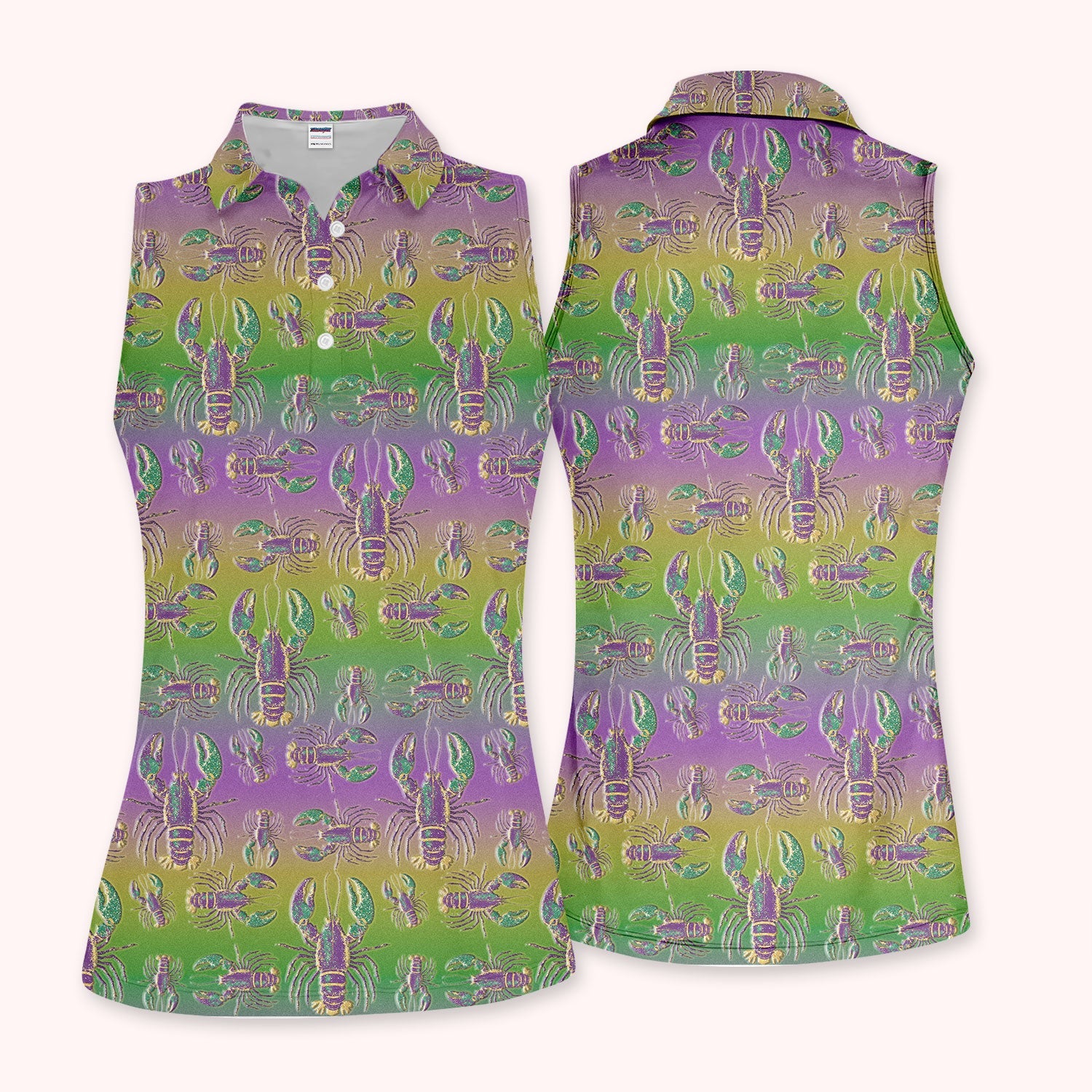 Crazy Louisiana Crawfish Golf Shirt For Women, Mardi Gras Crawfish Pattern Golf Polos, Golf Gift For Golfer