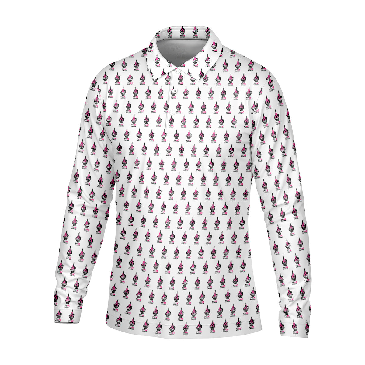 Funny Middle Finger Pink Ribbon Men's Golf Shirt, Breast Cancer Golf Shirt, Fun Golf Shirts For Men