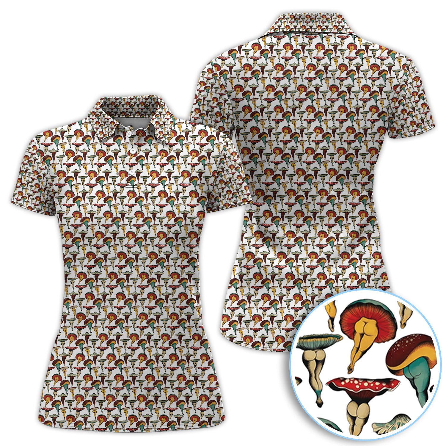 Vintage Mushroom Pattern Golf Shirt, Funny Golf Polos, Crazy Golf Gift For Golfer