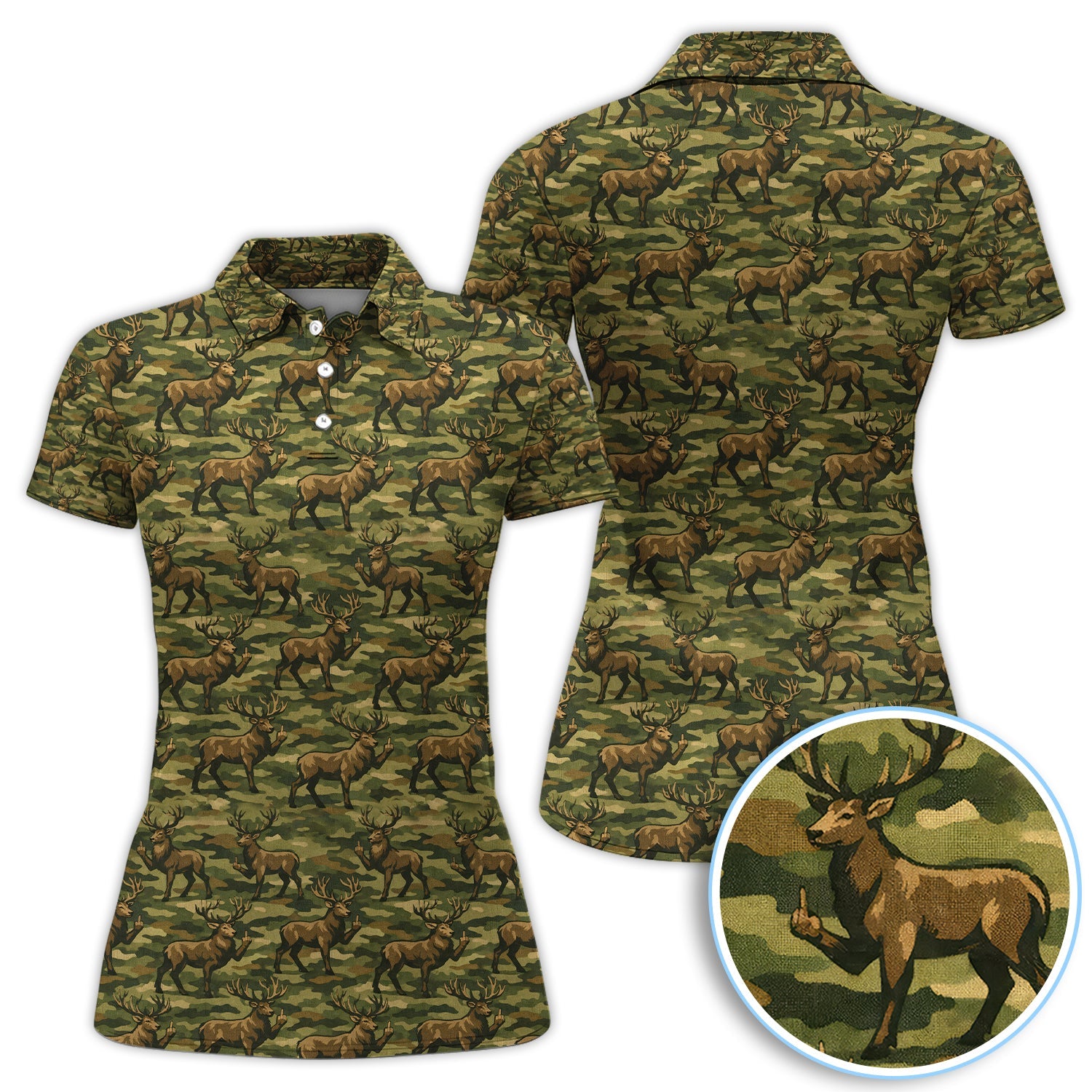 Camo Pattern Golf Polos For Golfer, Funny Deer Golf  Shirt, Men Golf Gift