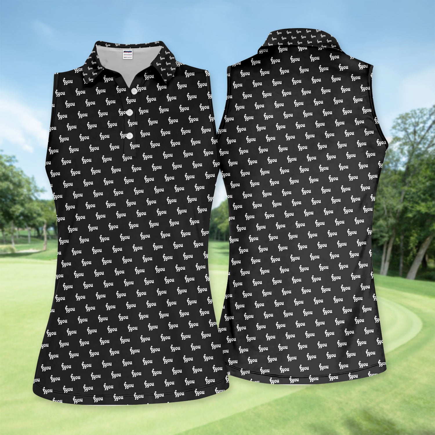 Minimalist Black Logo Golf Pattern Shirt, Monogram Streetwear Golf Shirt For Women, Trendy Gift