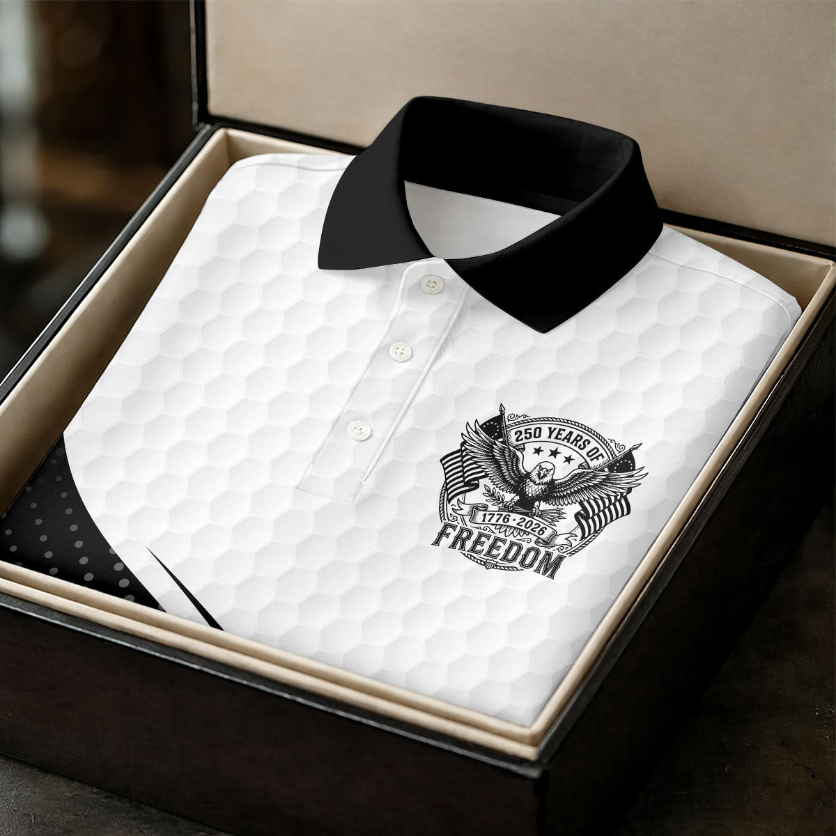 250 Years Of Freedom Black And White Patriotic Golf Shirt, 4th Of July Golf Shirts For Men