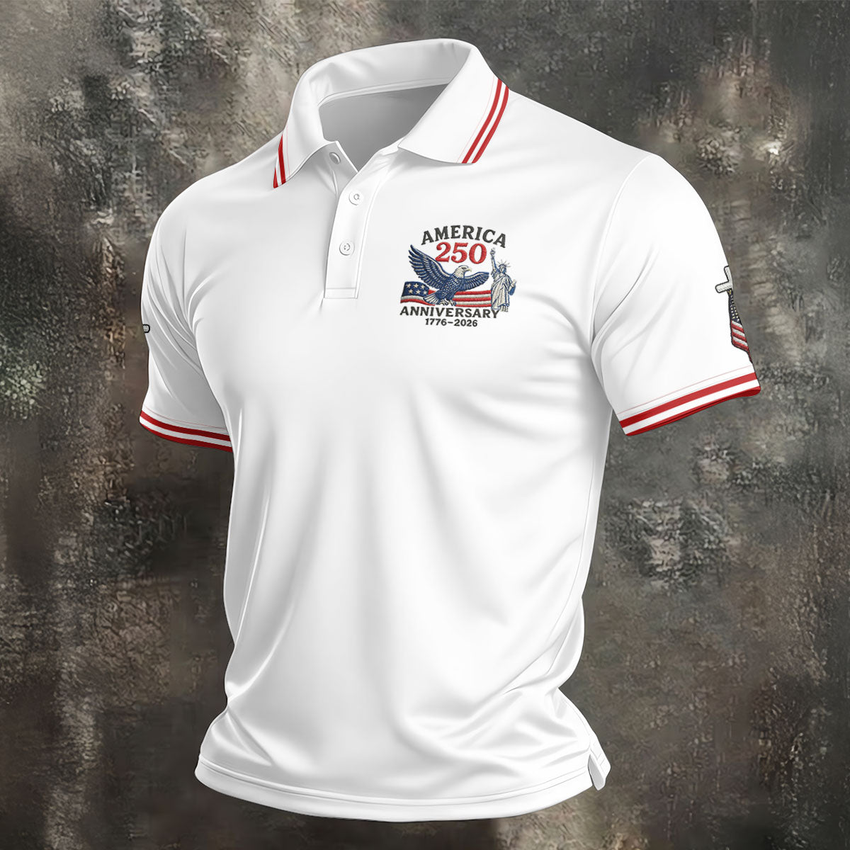 Faith Cross Bald Eagle America 250 Anniversary Patriotic Golf Shirt, Golf Shirts For Men