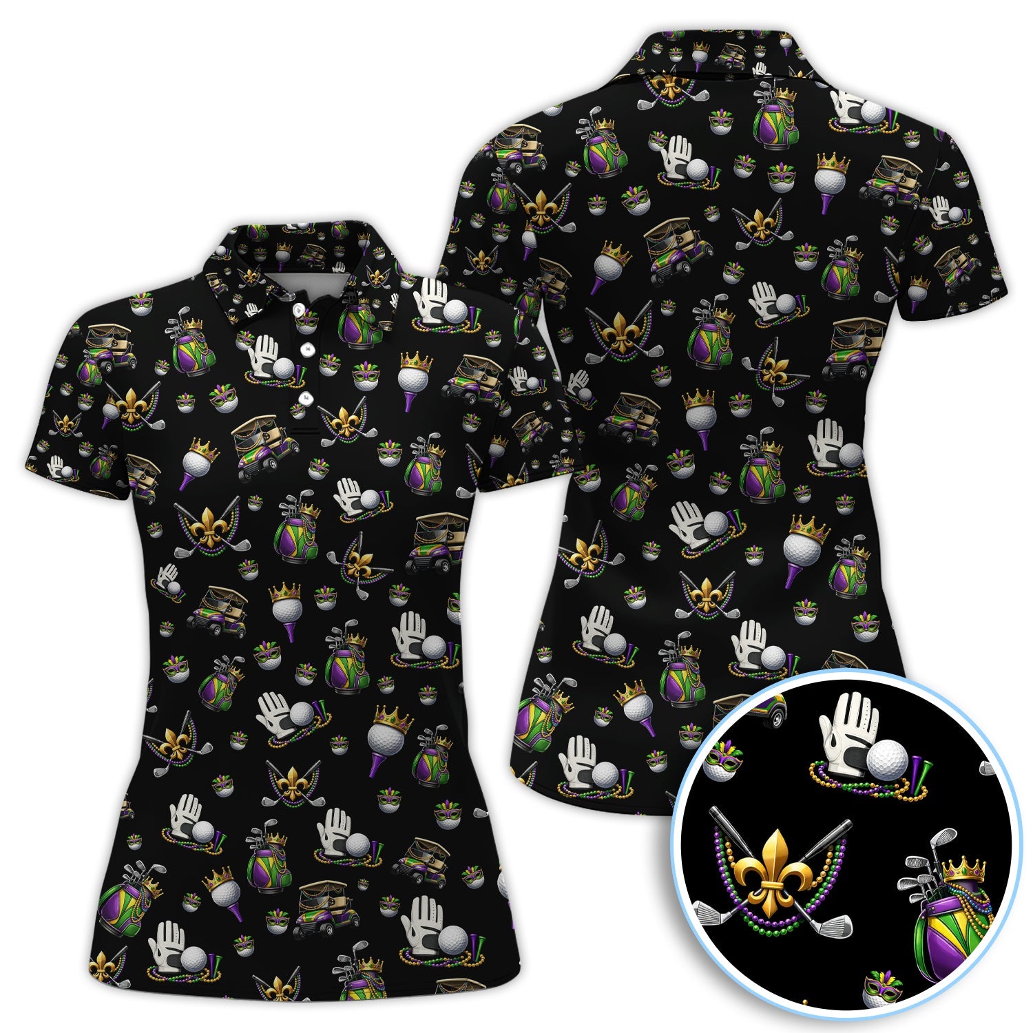 Mardi Gras Pattern Golf Shirt For Men, Funny Golf Polos, Crazy Golf Gift For Golfer