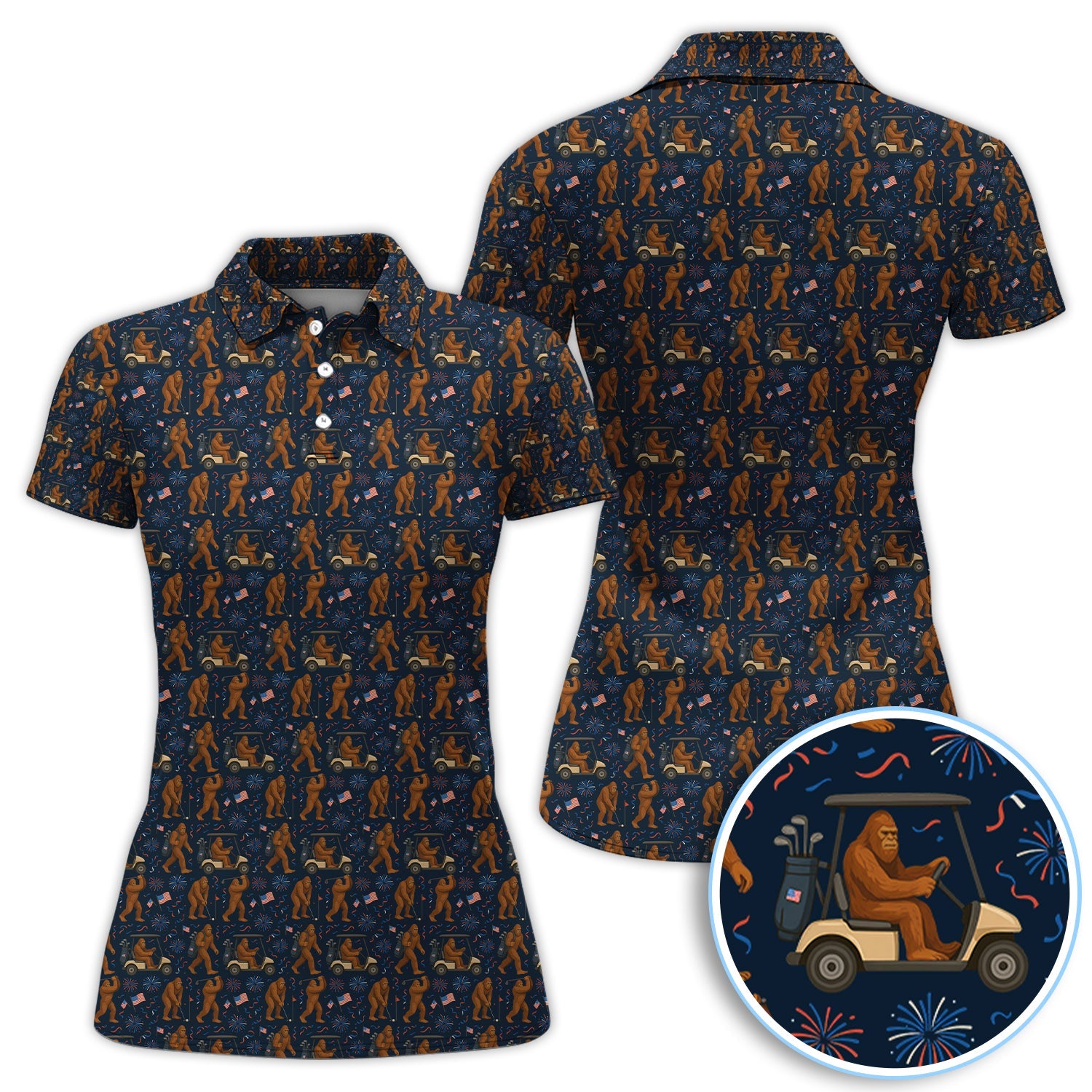Crazy Patriotic 250 Bigfoot Golf Polos, America 250th Sasquatch Golf Shirt, Golf Gift For Men
