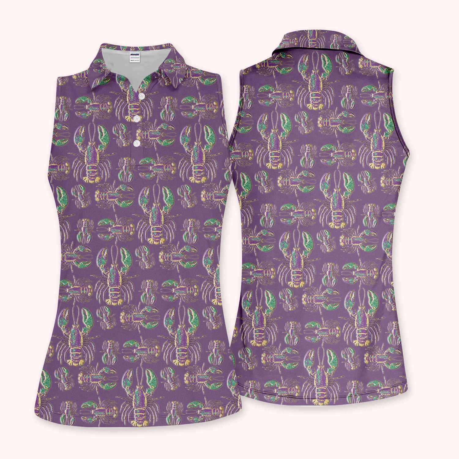 Crazy Louisiana Crawfish Golf Shirt For Women, Mardi Gras Crawfish Pattern Golf Polos, Golf Gift For Golfer