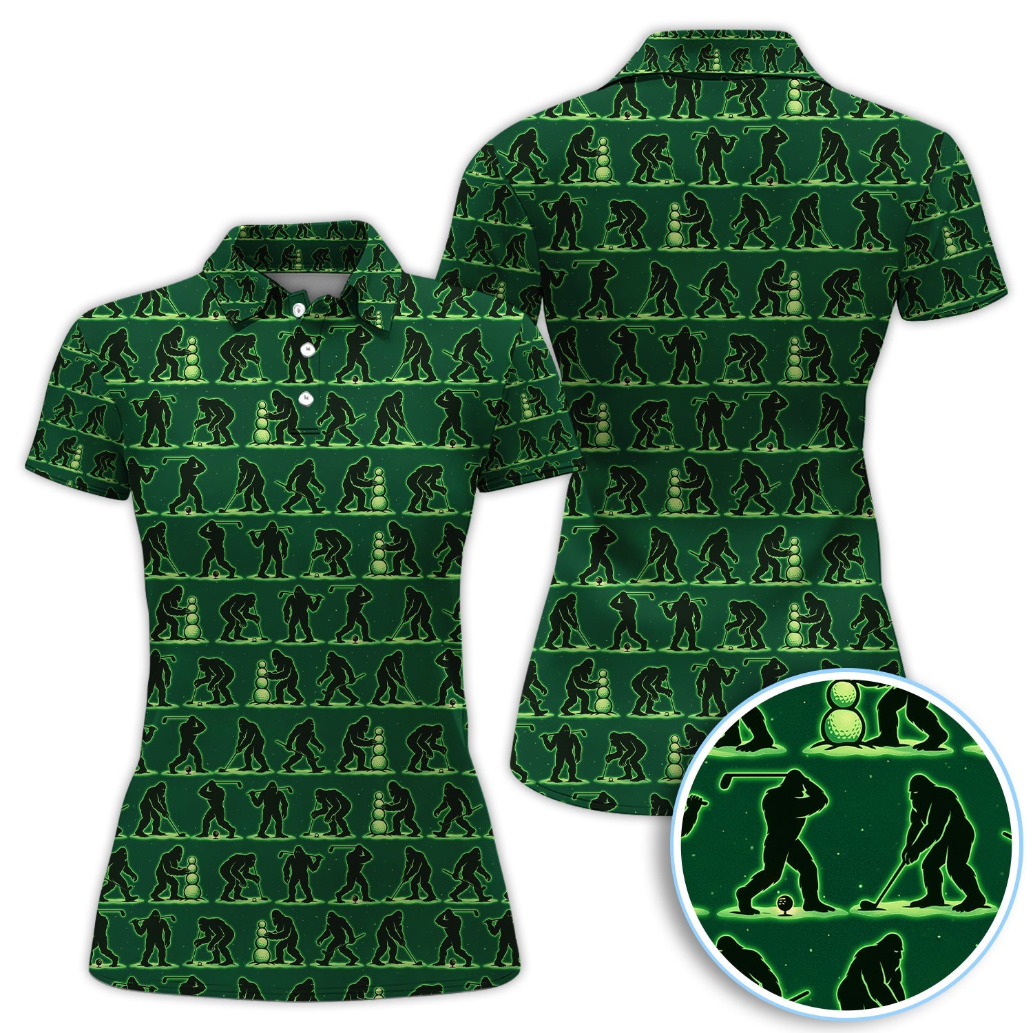 Funny Bigfoot Golf Shirt, Sasquatch Golf Pattern Polos For Men, Crazy Golf Gift For Golfer