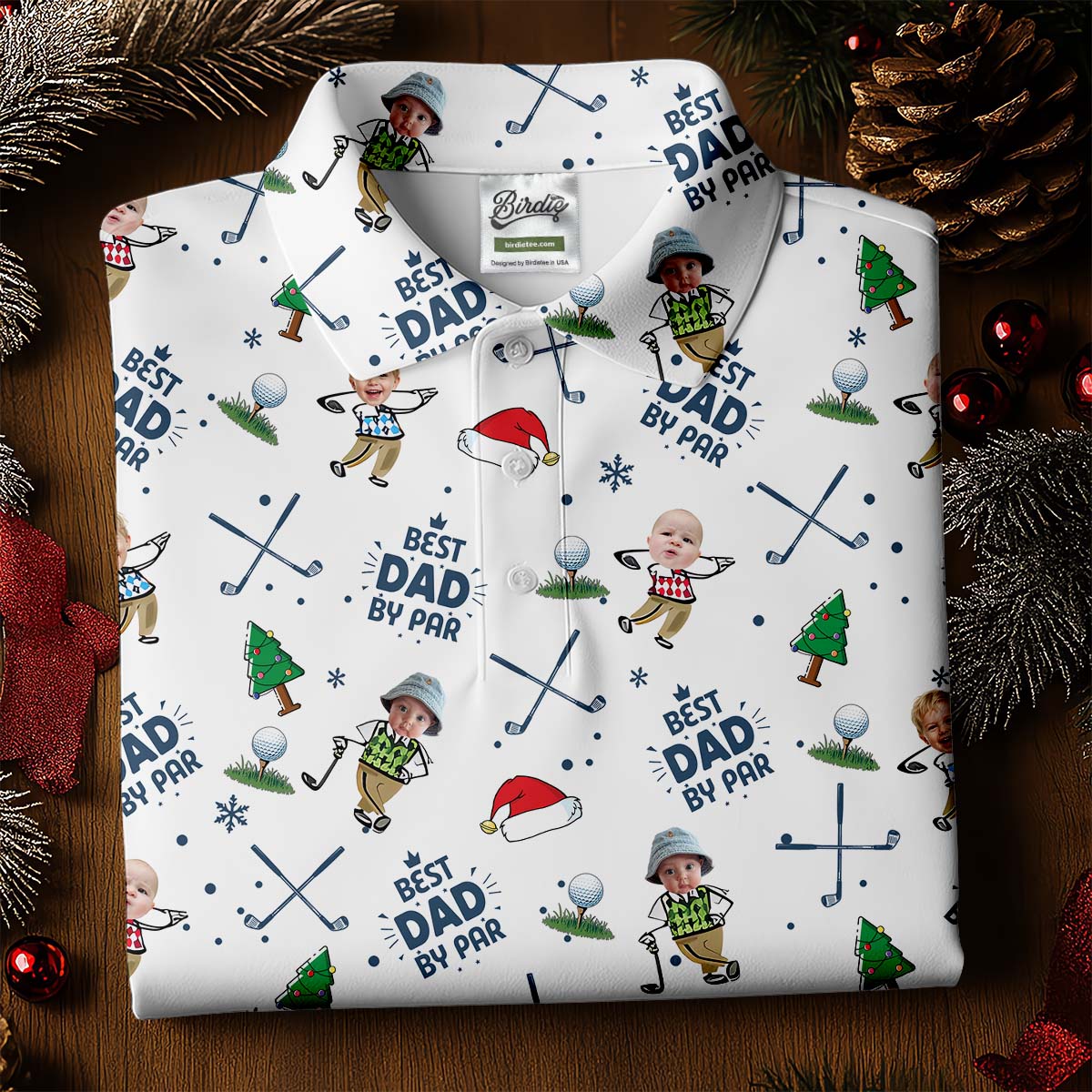 Custom Face Best Dad By Par White Golf Shirt, Christmas Golf Shirt, Ladies Golf Polos, Women's Polo Shirt