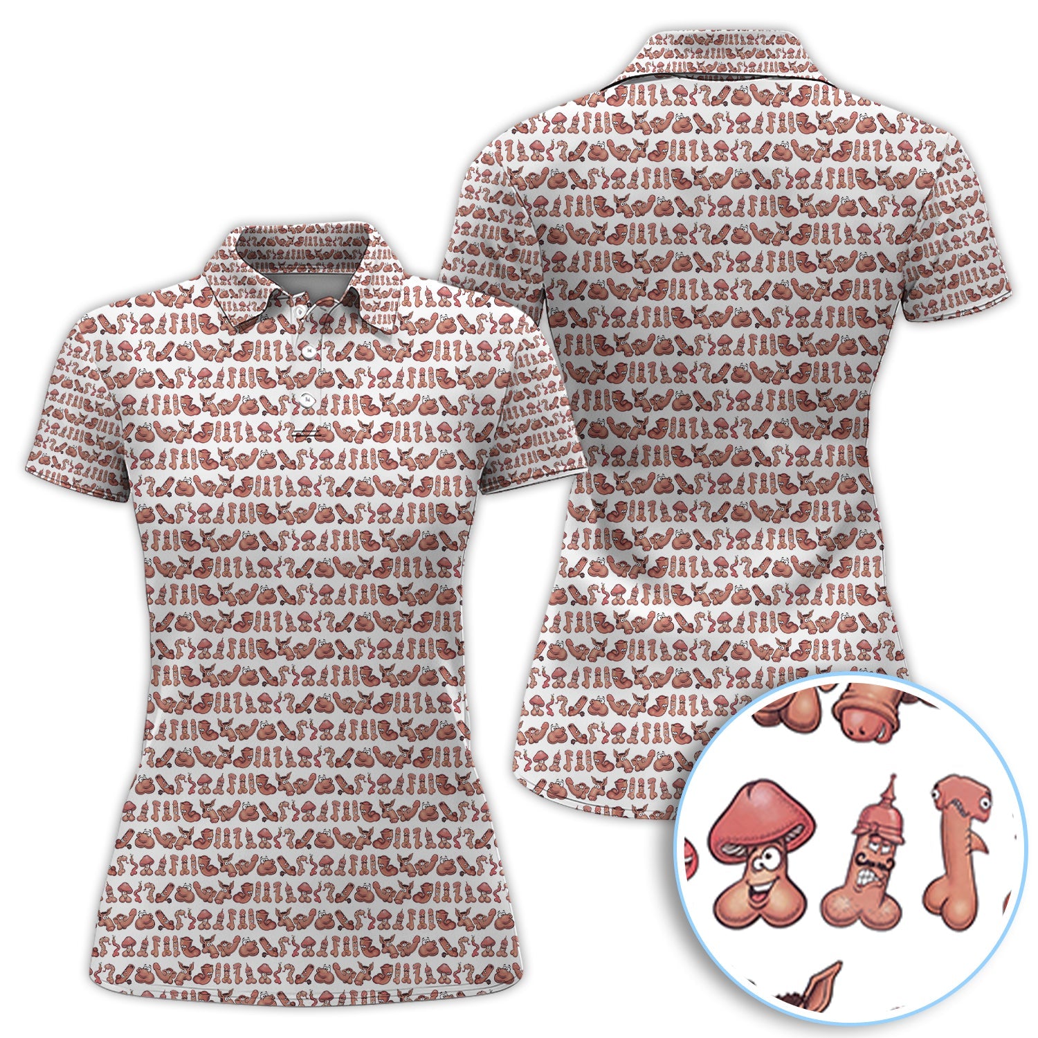 Playful Abstract Cartoon Pattern Golf Polos, Funny Golf Shirt For Men, Golf Gift For Golfer