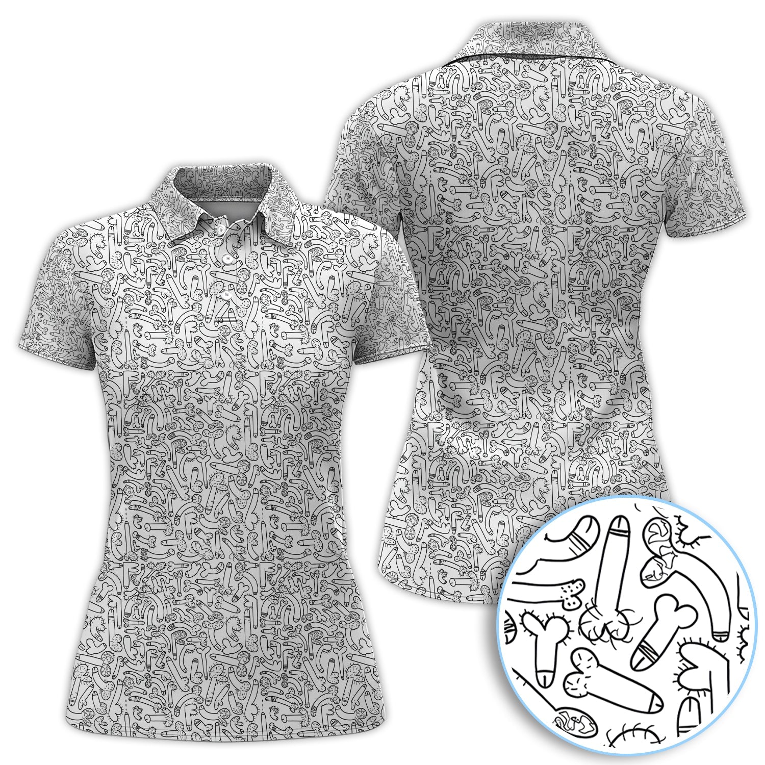 Funny Doodle Pattern Golf Shirt, Crazy Golf Polos For Golfer, Golf Gift For Men