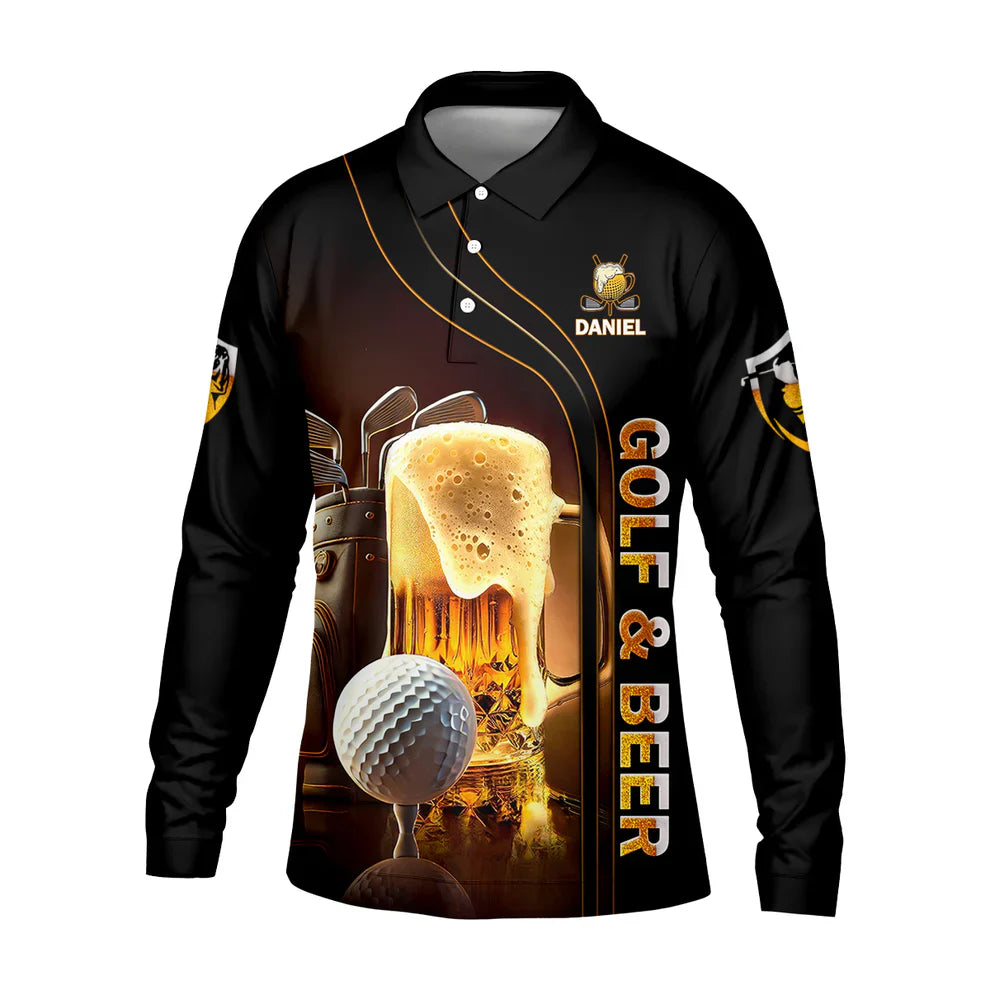 Happiness Is An Old Man With A Beer And A Golf Club Custom Funny Golf Polo Shirt, Dad Golf Gifts