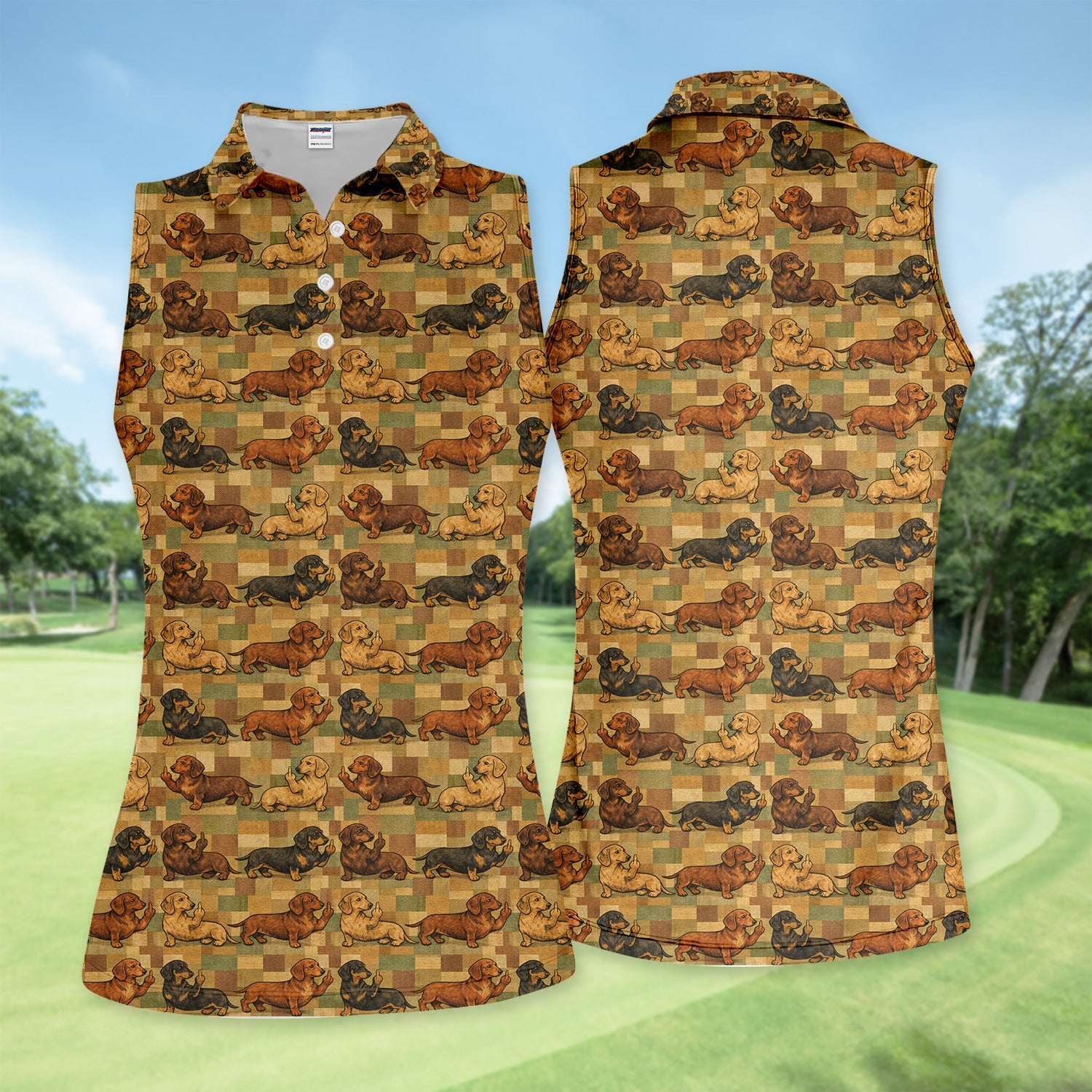 Funny Dachshund Dog Golf Pattern Shirt, Vintage Wiener Dog Golf Shirt For Women, Dog Lover Gift