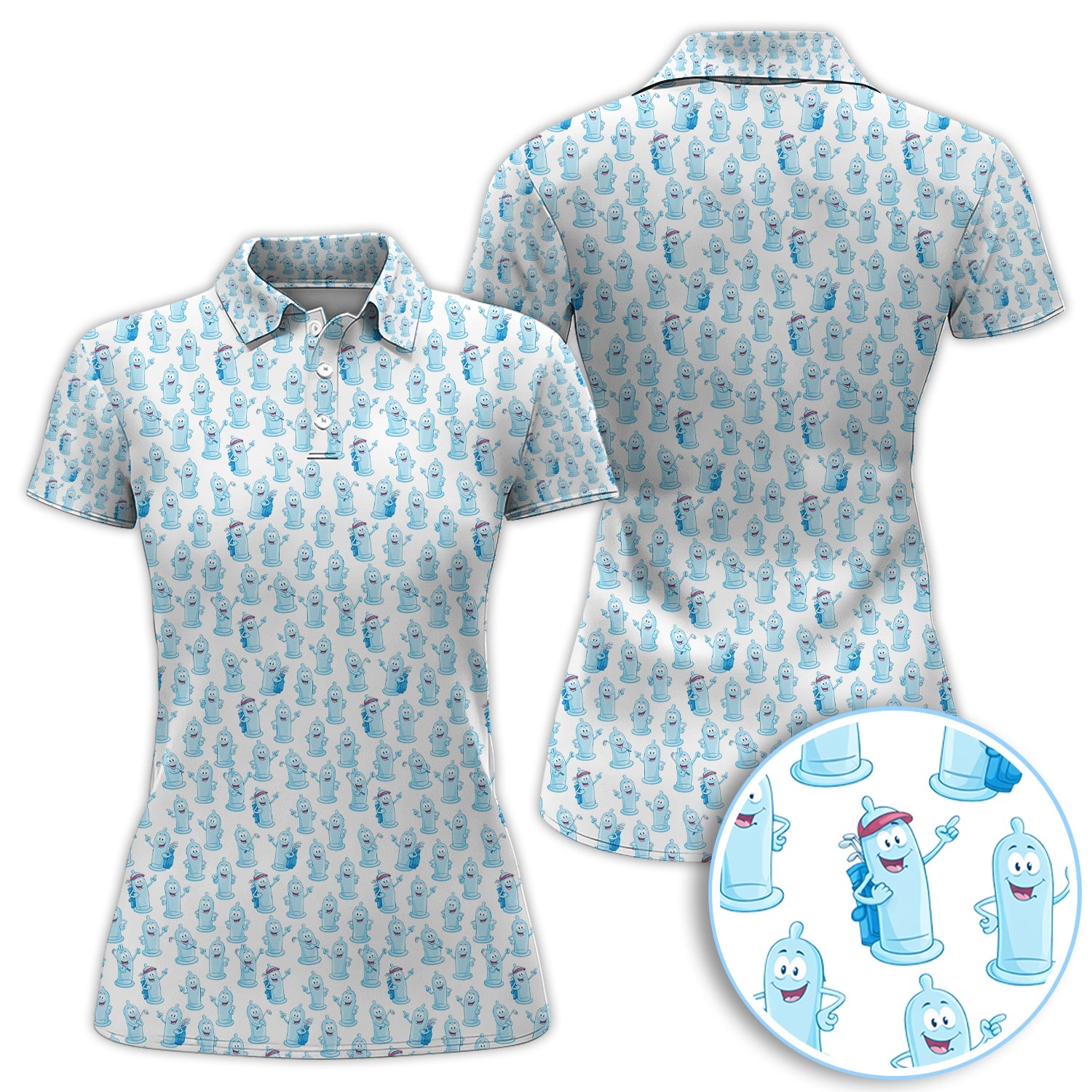 Funny Pattern Golf Polos, Light Blue Golf Shirt For Golfer, Golf Gift For Men