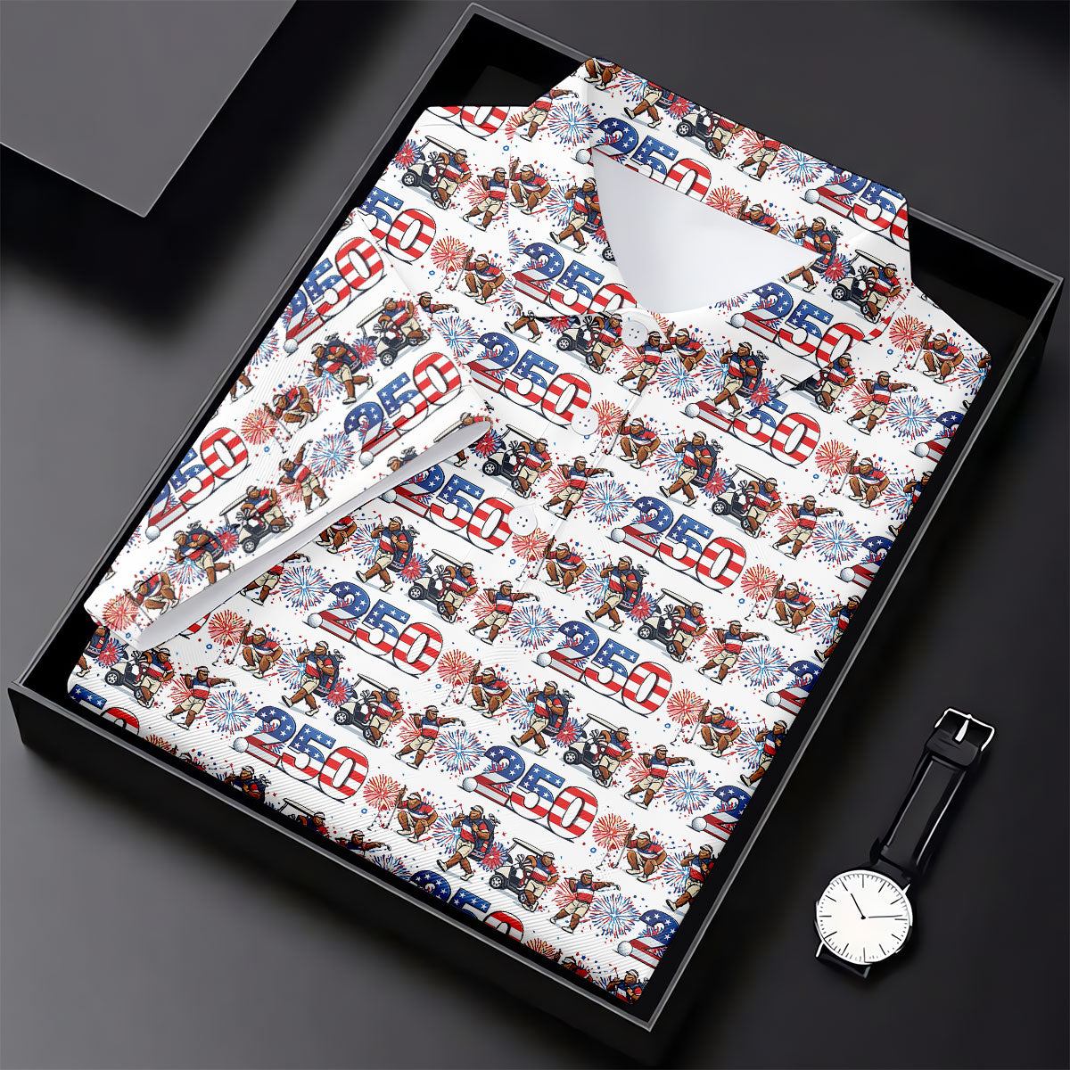 Funny Bigfoot Golf Pose Patriotic 4th Of July White Golf Shirt, 250 Years Golf Shirt For Women