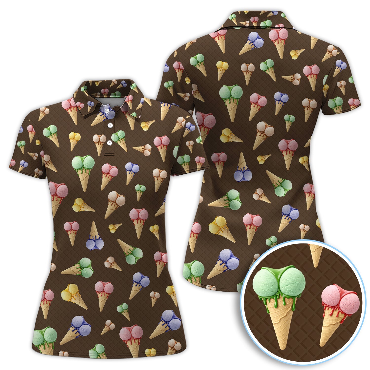 Ice Cream Pattern Golf Polos, Funny Golf Shirt For Golfer, Golf Gift For Men