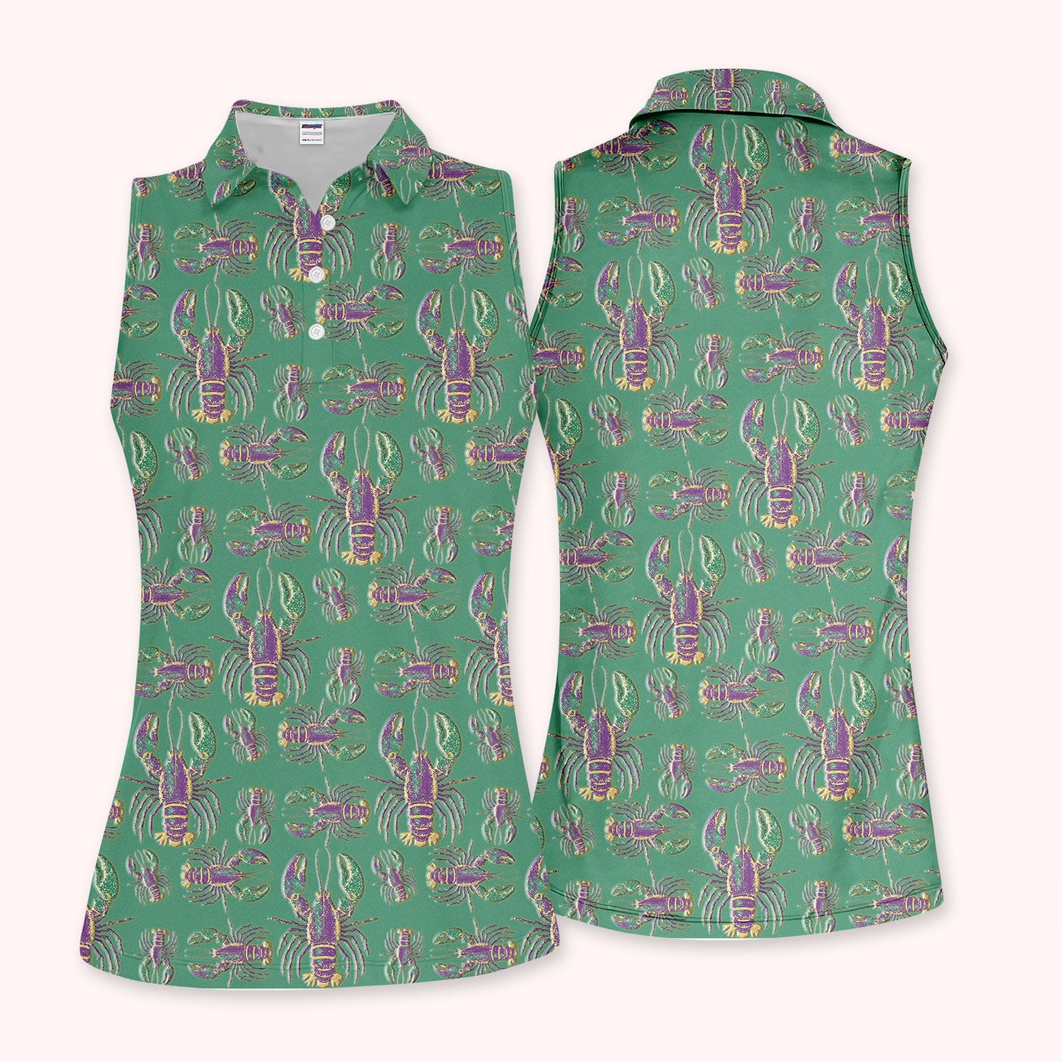 Crazy Louisiana Crawfish Golf Shirt For Women, Mardi Gras Crawfish Pattern Golf Polos, Golf Gift For Golfer