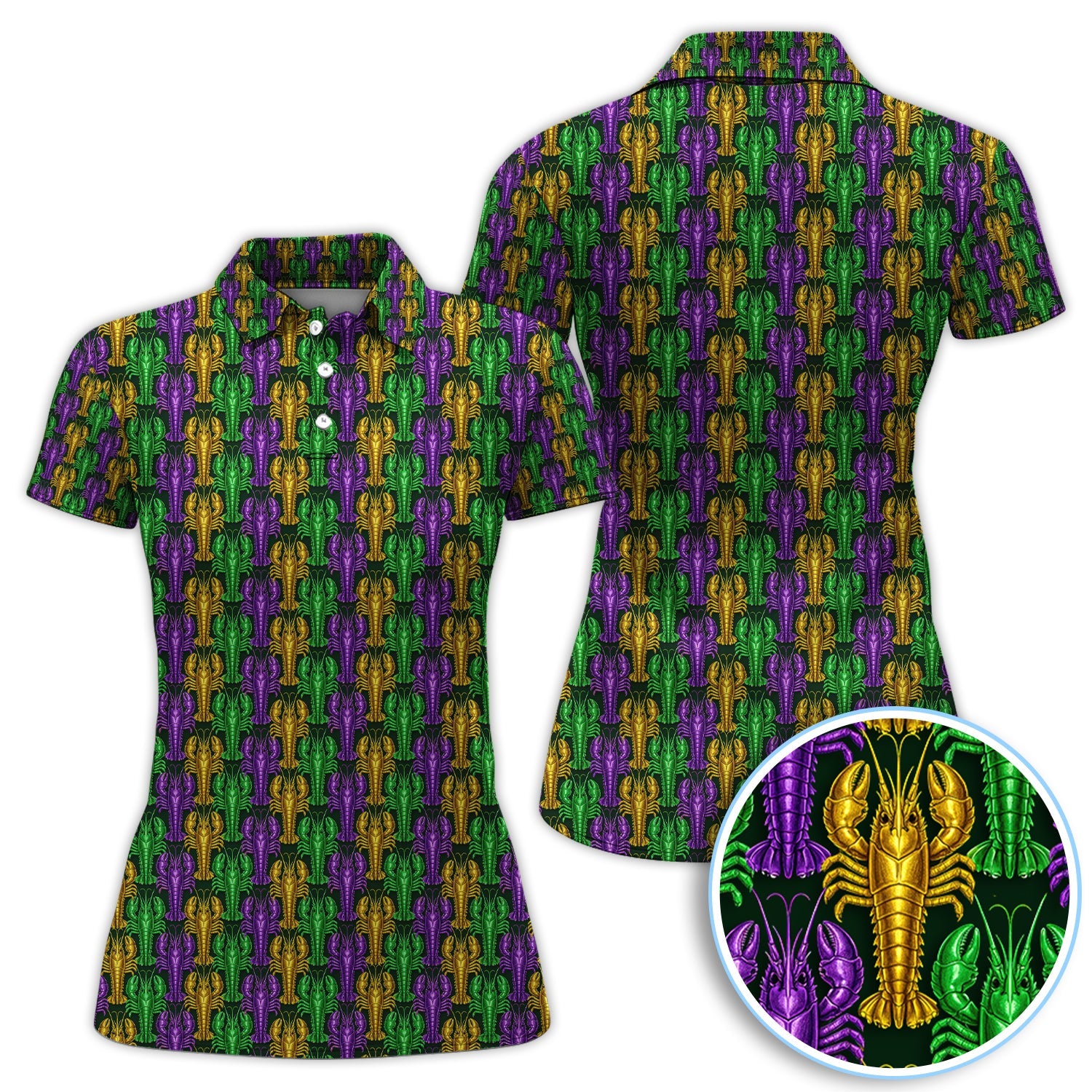 Mardi Gras Crawfish Pattern Golf Polos, Carnival Golf Shirt For Golfer, Golf Gift For Men