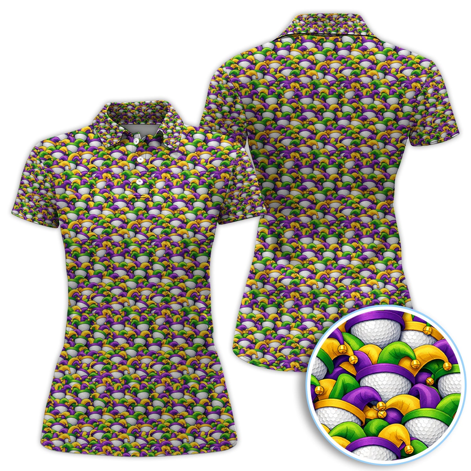 Carnival Golf Pattern Polos, Mardi Gras Golf Shirt For Golfer, Golf Gift For Men