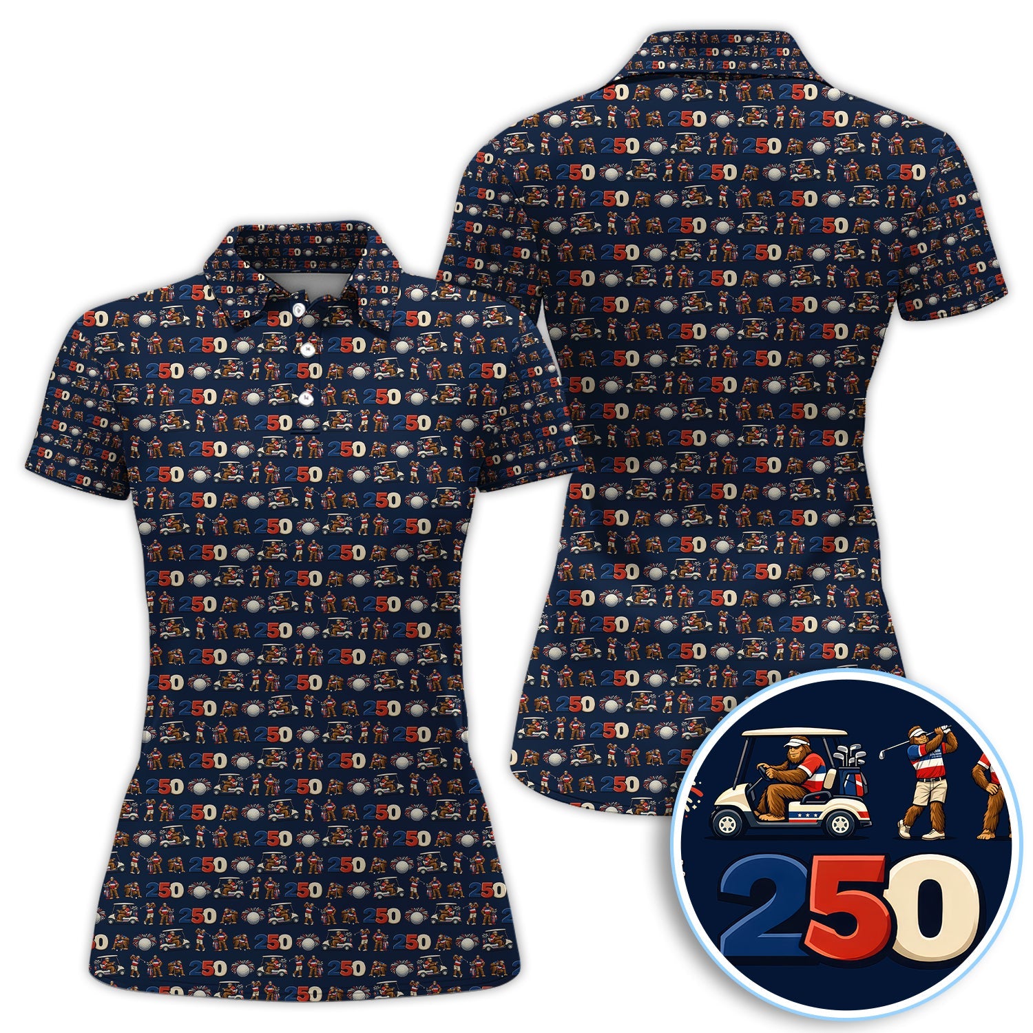 Funny Bigfoot Pattern Golf Shirt, 250th Anniversary Golf Polos, Golf Gift For Golfer