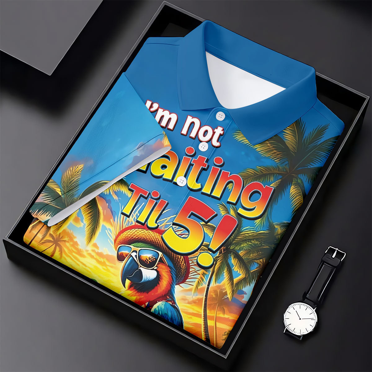 I'm Not Waiting Til 5 Funny Parrot Hawaiian Golf Shirt, Men's Golf Shirt, Polo Shirts For Men