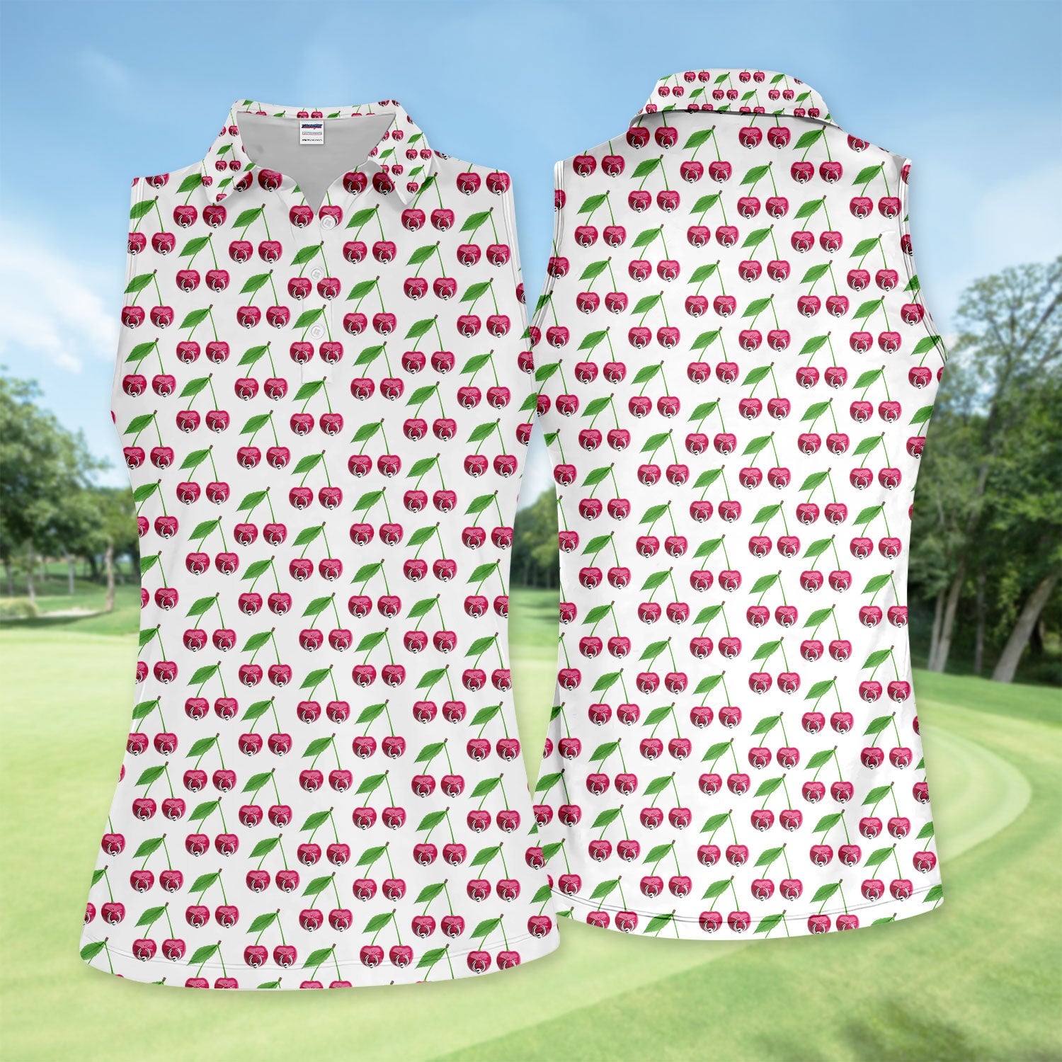 Cute Cherry Golf Pattern Shirt, Sweet Cherry Aesthetic Golf Shirt For Women, Fruit Lover Gift