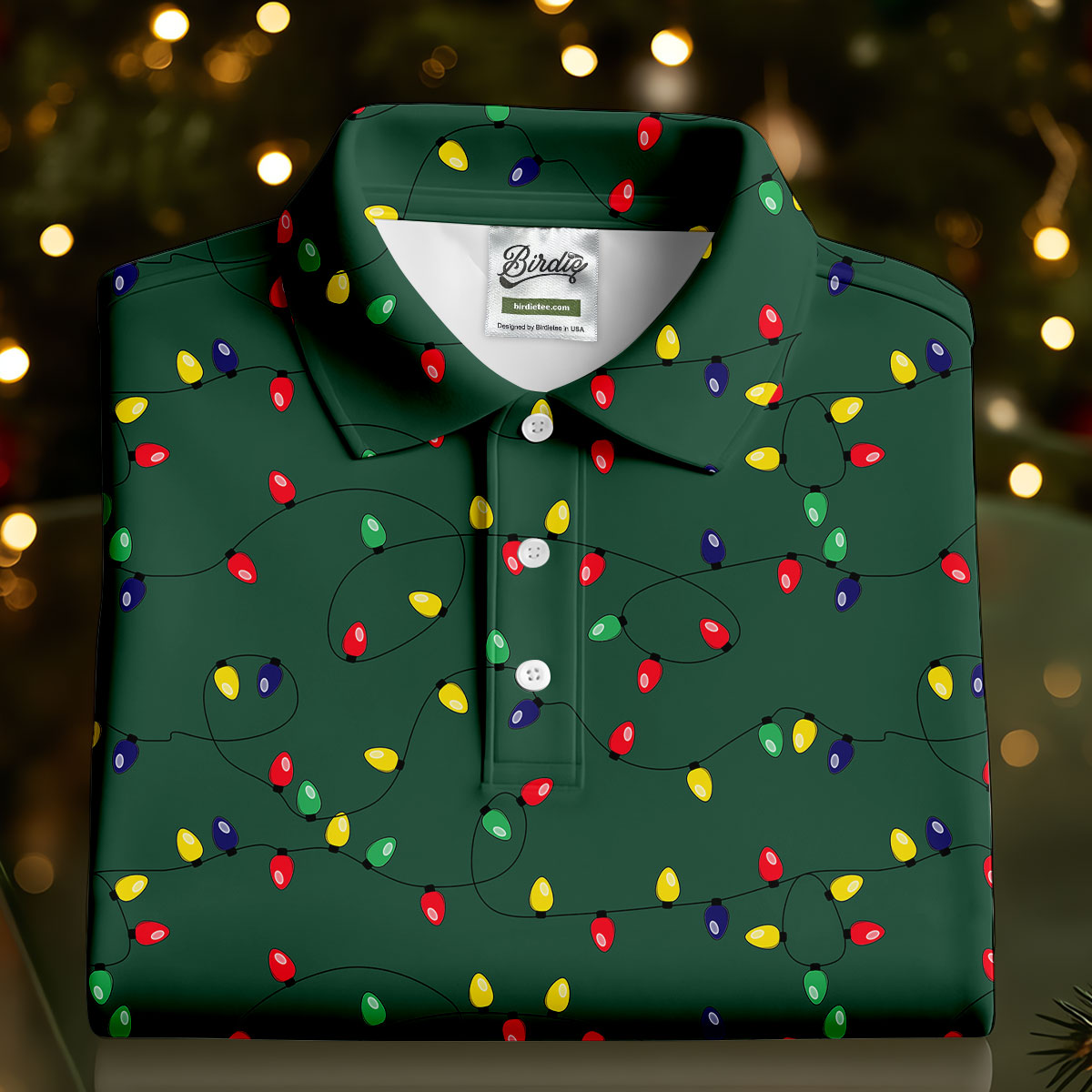 Christmas Colorful Lights Green Golf Shirt, Christmas Golf Shirt, Women's Golf Tops, Ladies Golf Shirts