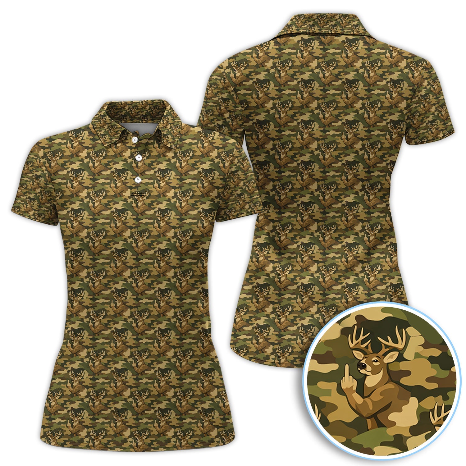 Deer Camo Pattern Golf Shirt, Crazy Golf Polos For Men, Golf Gift For Hunter
