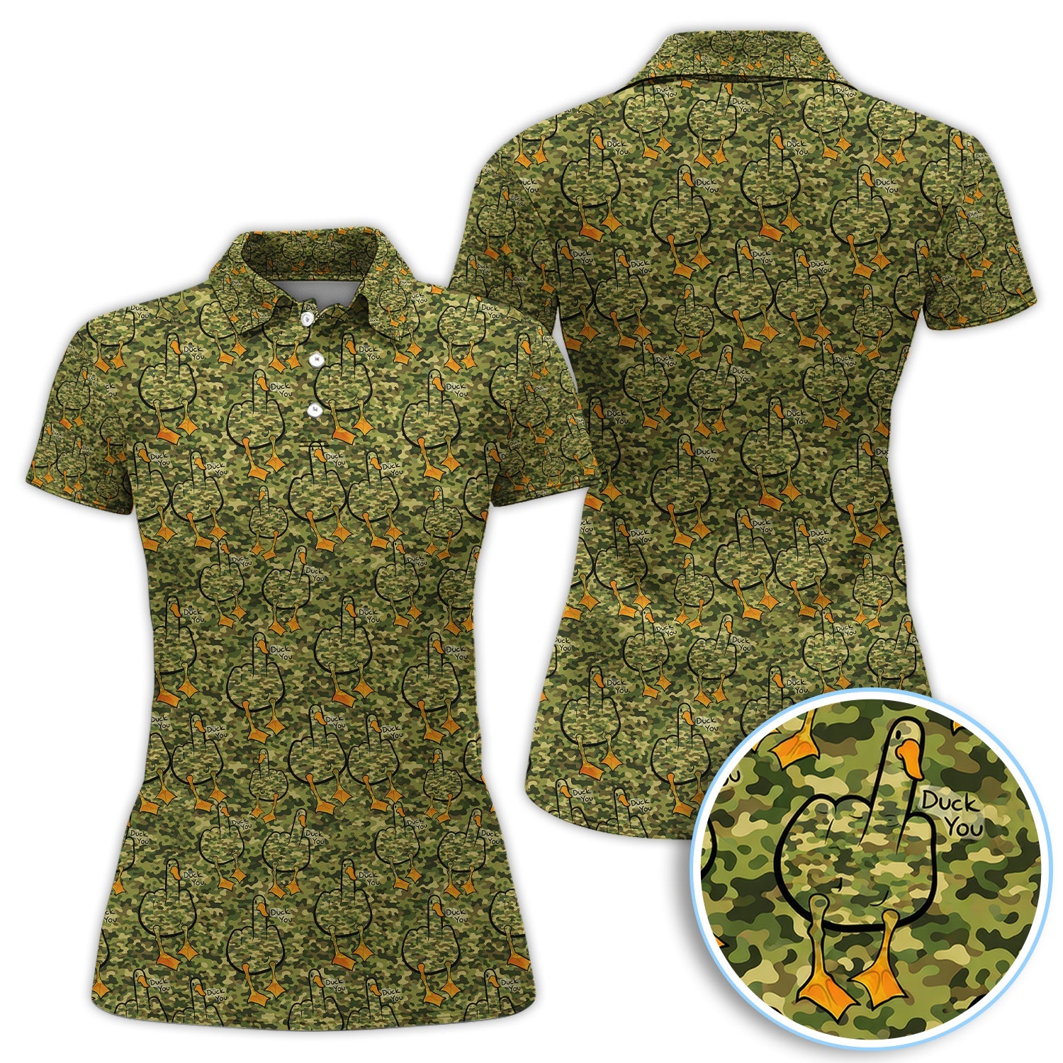 Funny Duck Pattern Golf Polos, Camo Golf Shirt For Golfer, Golf Gift For Men