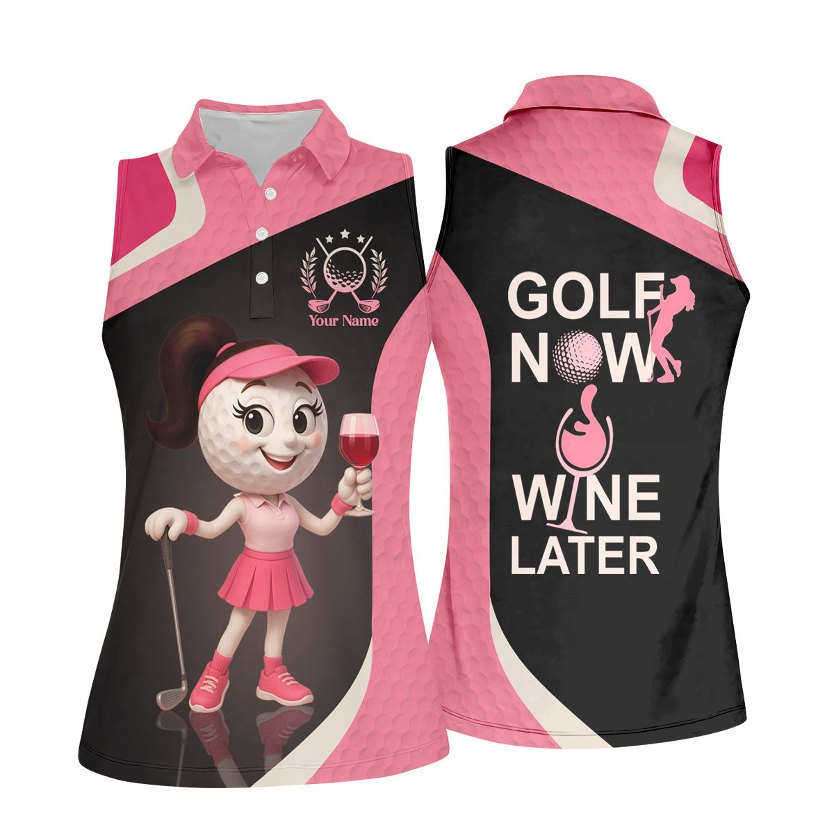 Golf Now Wine Later Funny Womens Golf Polo ShirtWomens Golf Tops, Custom Ladies Golf Shirt