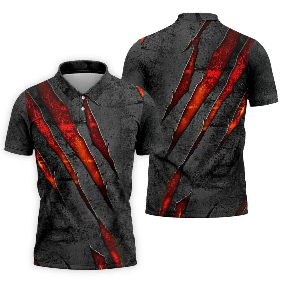 Red Claw Marks Hawaiian Golf Shirt, Scratch Print Men's Golf Shirt, Polo Shirts For Men