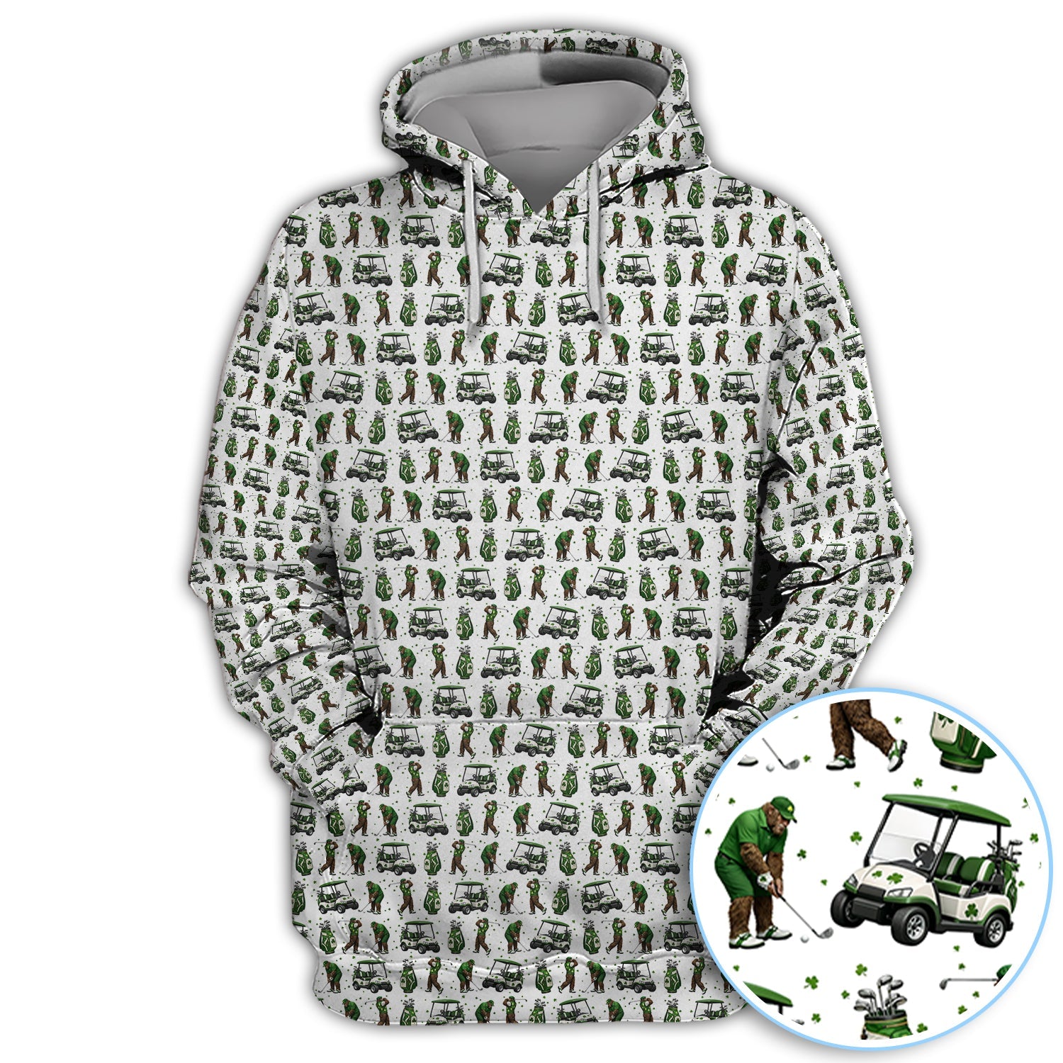 Bigfoot Golf St. Patrick’s Day Pattern Golf Polos, Sasquatch Golf Shirt For Golfer, Crazy Men's Golf Gift