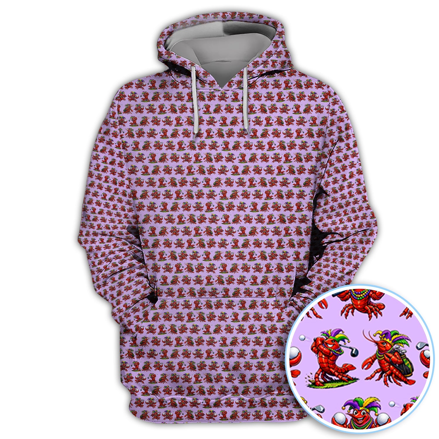 Festival Golf Polos For Golfer, Mardi Gras Crawfish Pattern Golf Shirt, Golf Gift For Men