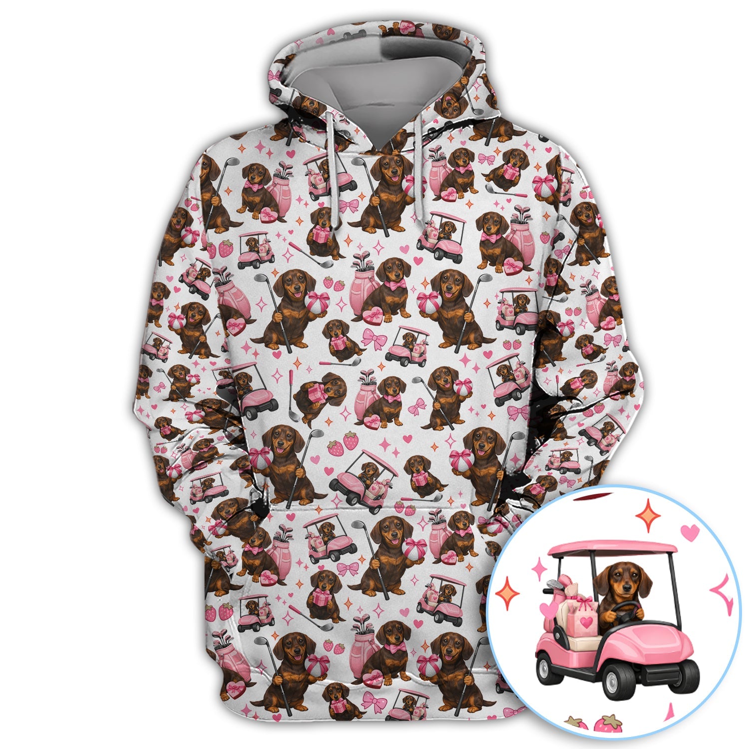 Dachshund Valentine Pattern Golf Shirt, Wiener Dog Golf Polos For Men, Golf Gift For Golfer