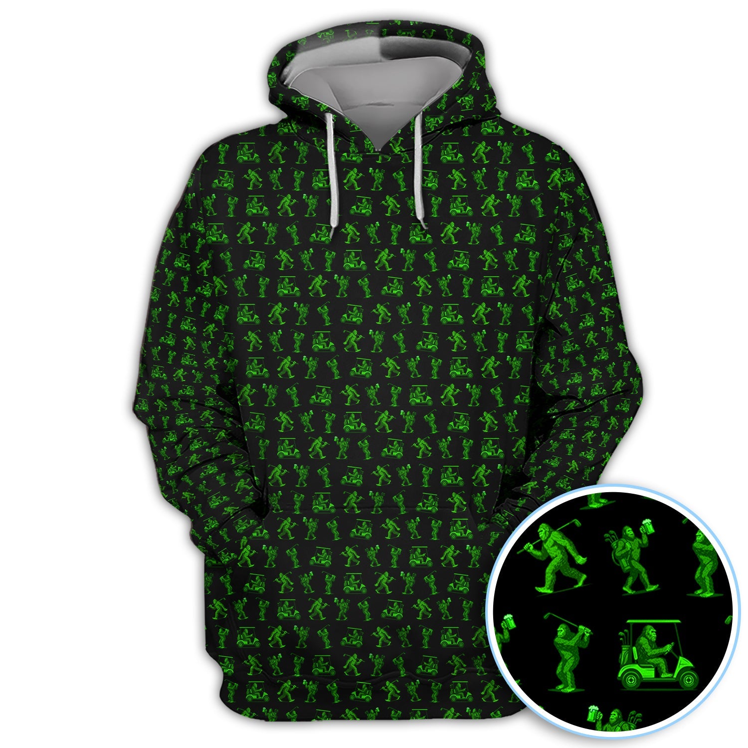 Bigfoot Golf Pattern Shirt, Funny Sasquatch Golf Polos For Men, Neon Green Golf Shirt For Golfer