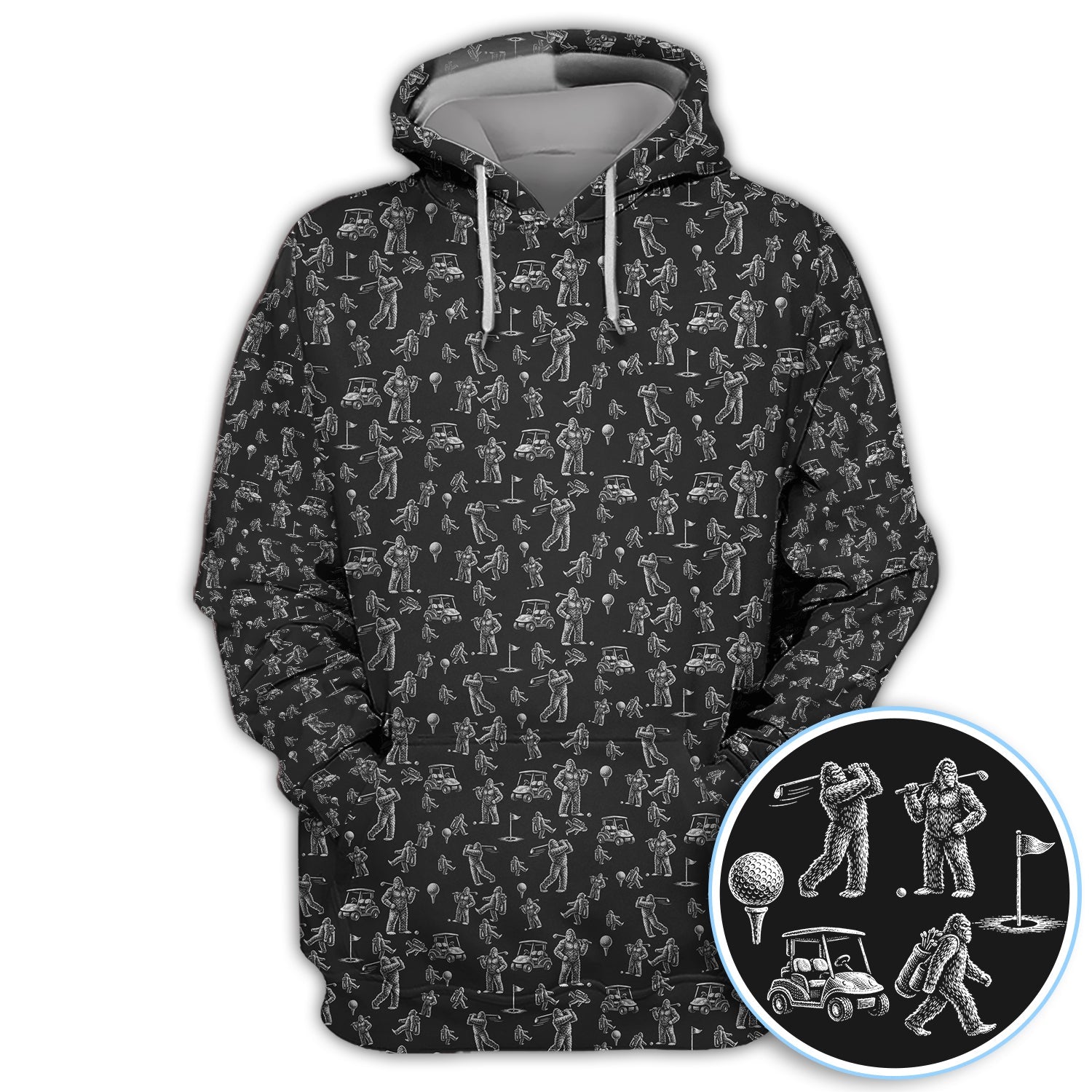 Funny Bigfoot Pattern Golf Polos, Squatch Bigfoot Golf Shirt For Men, Crazy Golf Gift For Golfer