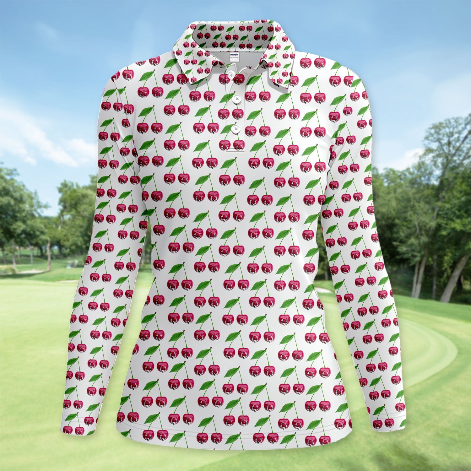 Cute Cherry Golf Pattern Shirt, Sweet Cherry Aesthetic Golf Shirt For Women, Fruit Lover Gift