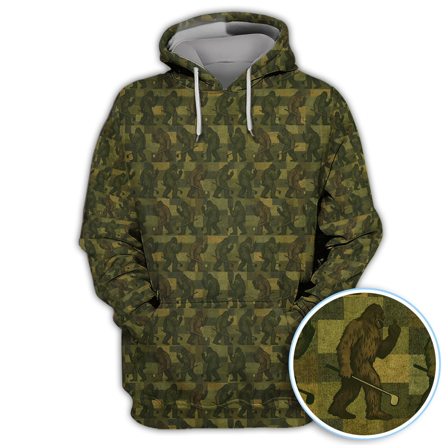 Bigfoot Caro Pattern Golf Polos, Sasquatch Camo Golf Shirt For Golfer, Golf Gift For Men