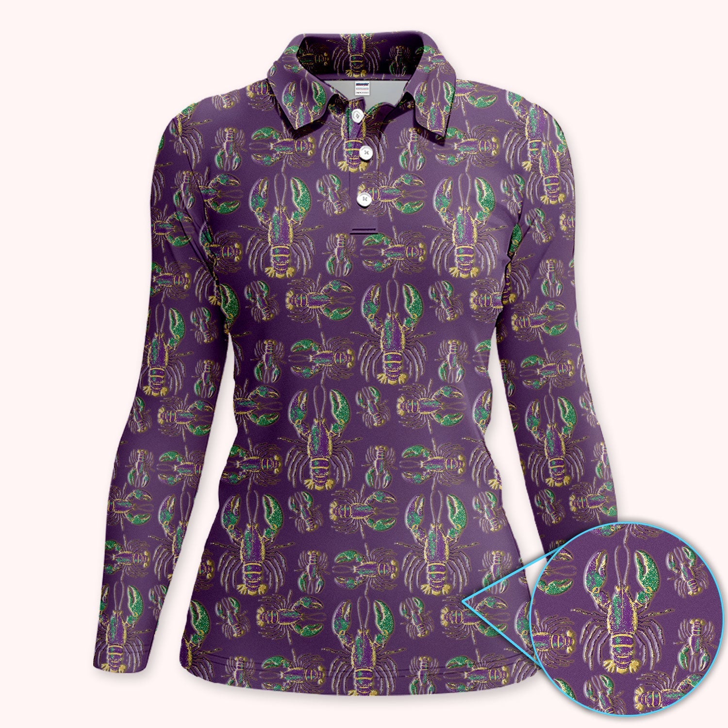 Crazy Louisiana Crawfish Golf Shirt For Women, Mardi Gras Crawfish Pattern Golf Polos, Golf Gift For Golfer