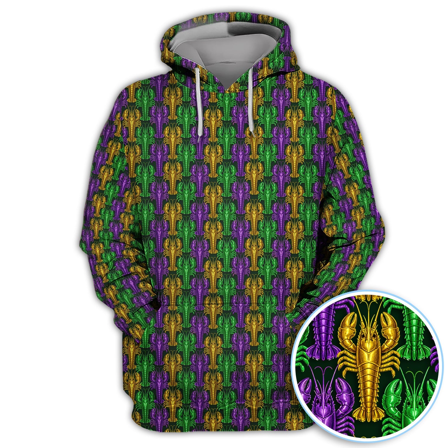 Mardi Gras Crawfish Pattern Golf Polos, Carnival Golf Shirt For Golfer, Golf Gift For Men