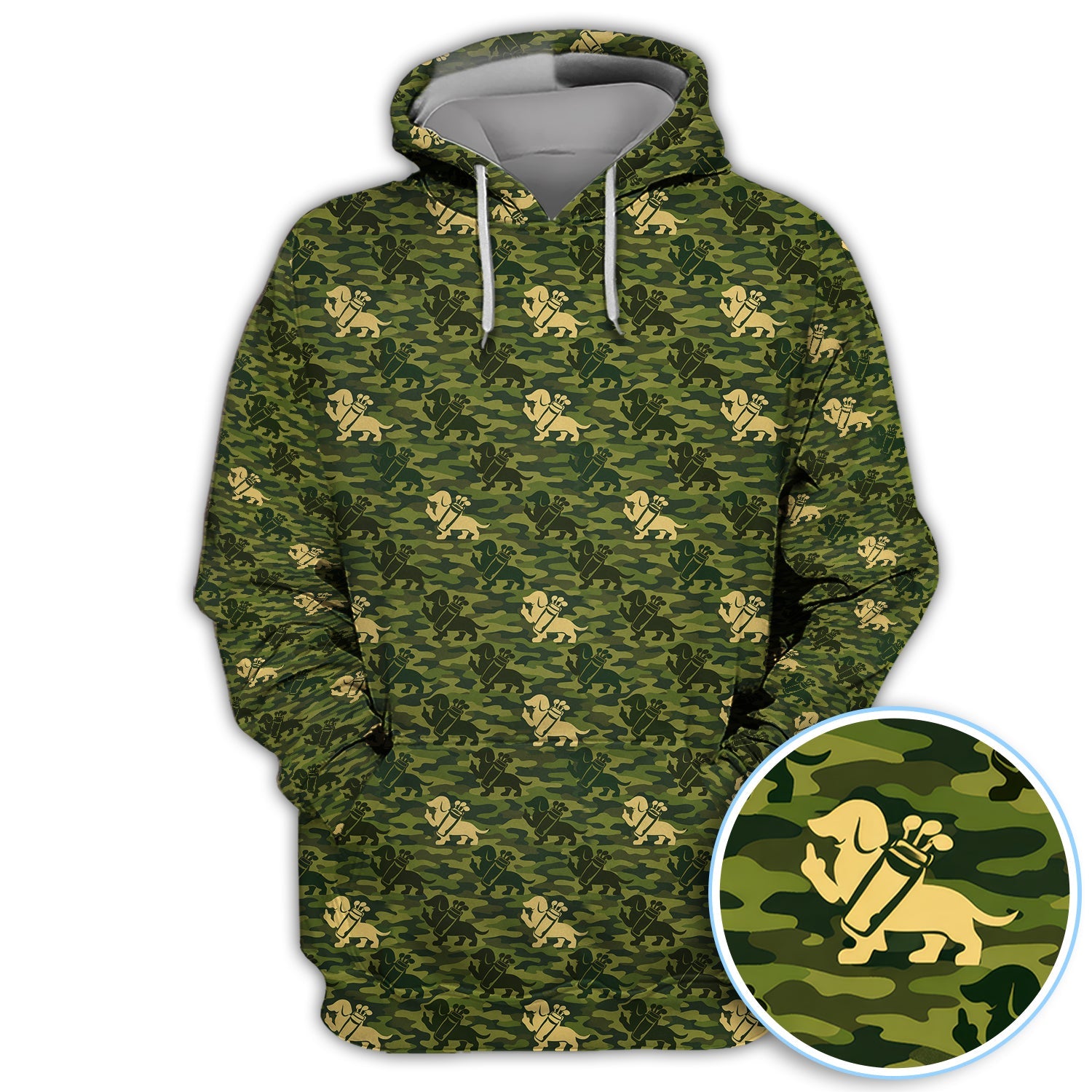 Dachshund Camo Pattern Golf Polos, Wiener Dog Golf Shirt For Golfer, Golf Gift For Men