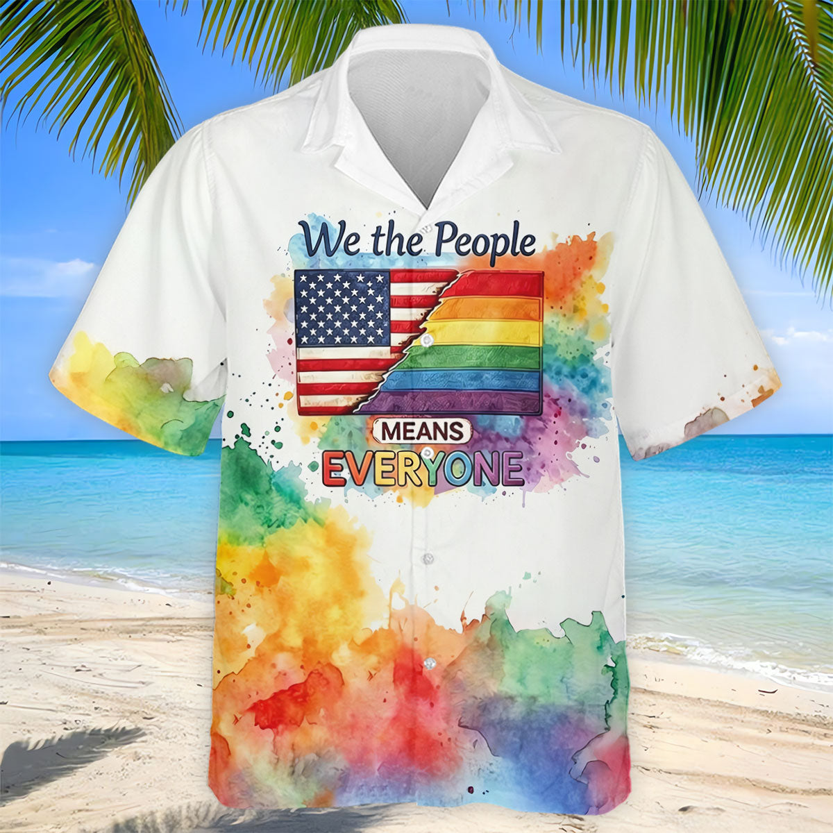 We The People Means Everyone Water Color Print Golf Shirt, LGBTQ Month Polo Shirts For Men