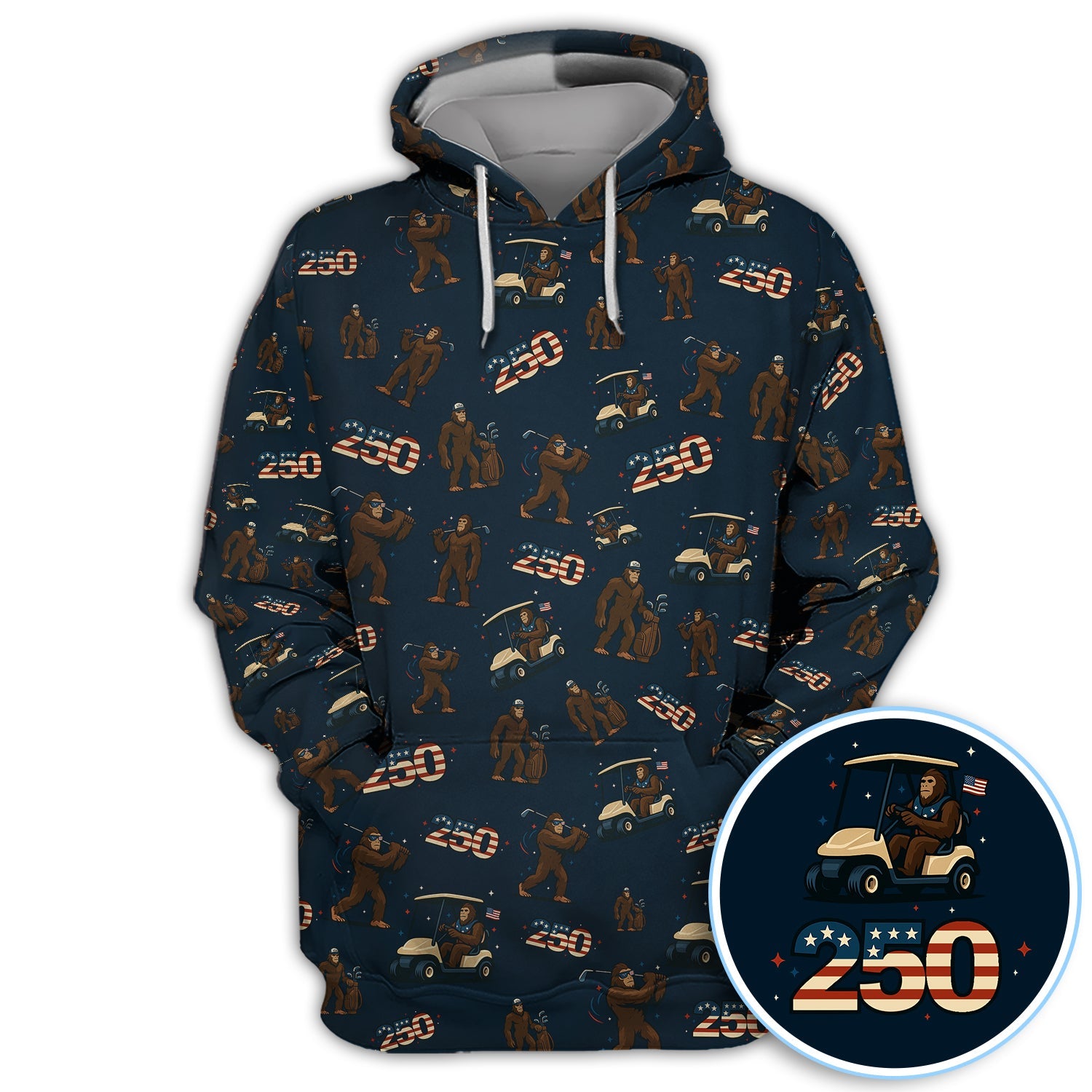 Crazy Bigfoot Golf Polos For Golfer, Patriotic 250th Anniversary Pattern Golf Shirt, Funny Golf Gift For Men
