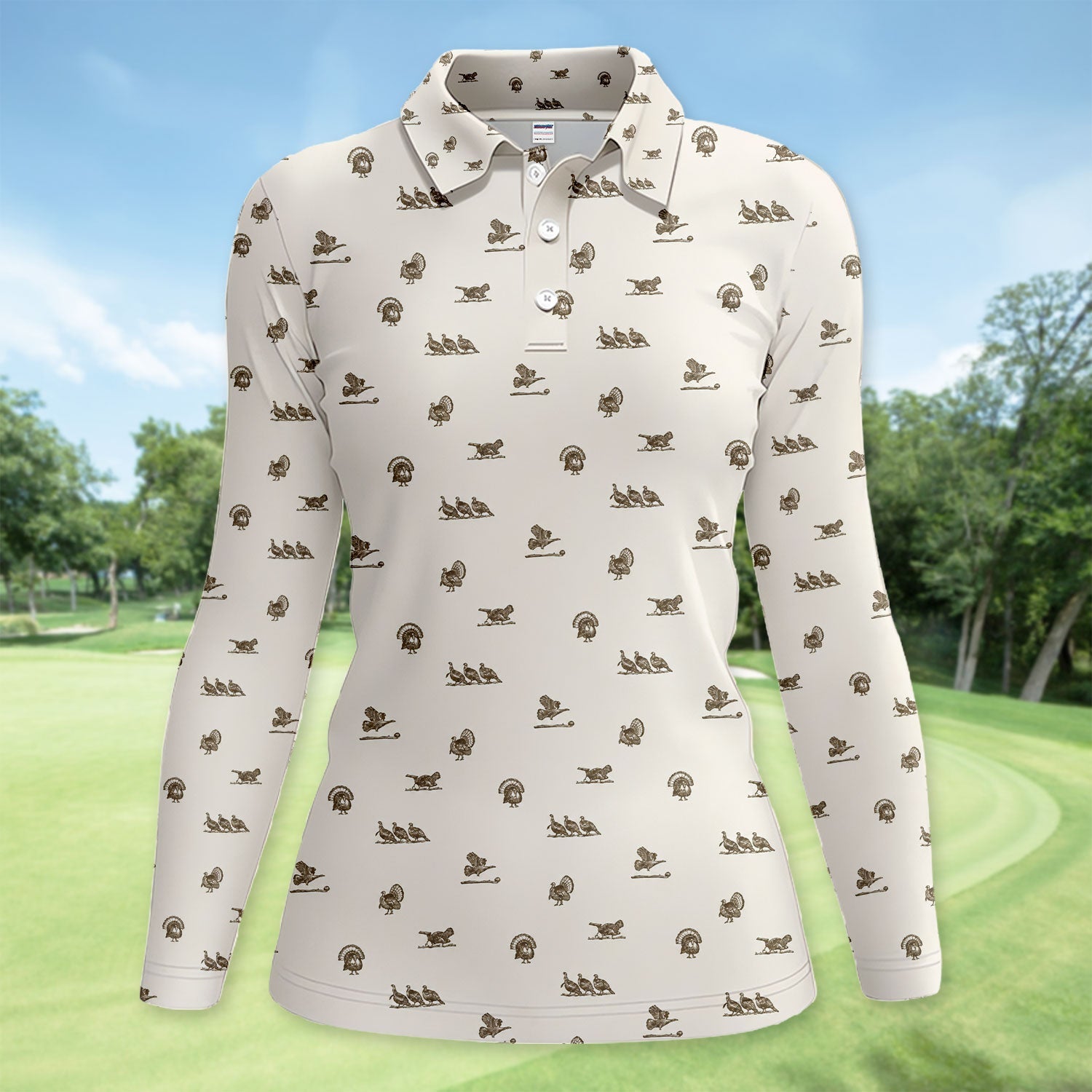 Vintage Turkey Hunting Golf Pattern Shirt, Wild Turkey Camo Golf Shirt For Women, Hunter Gift