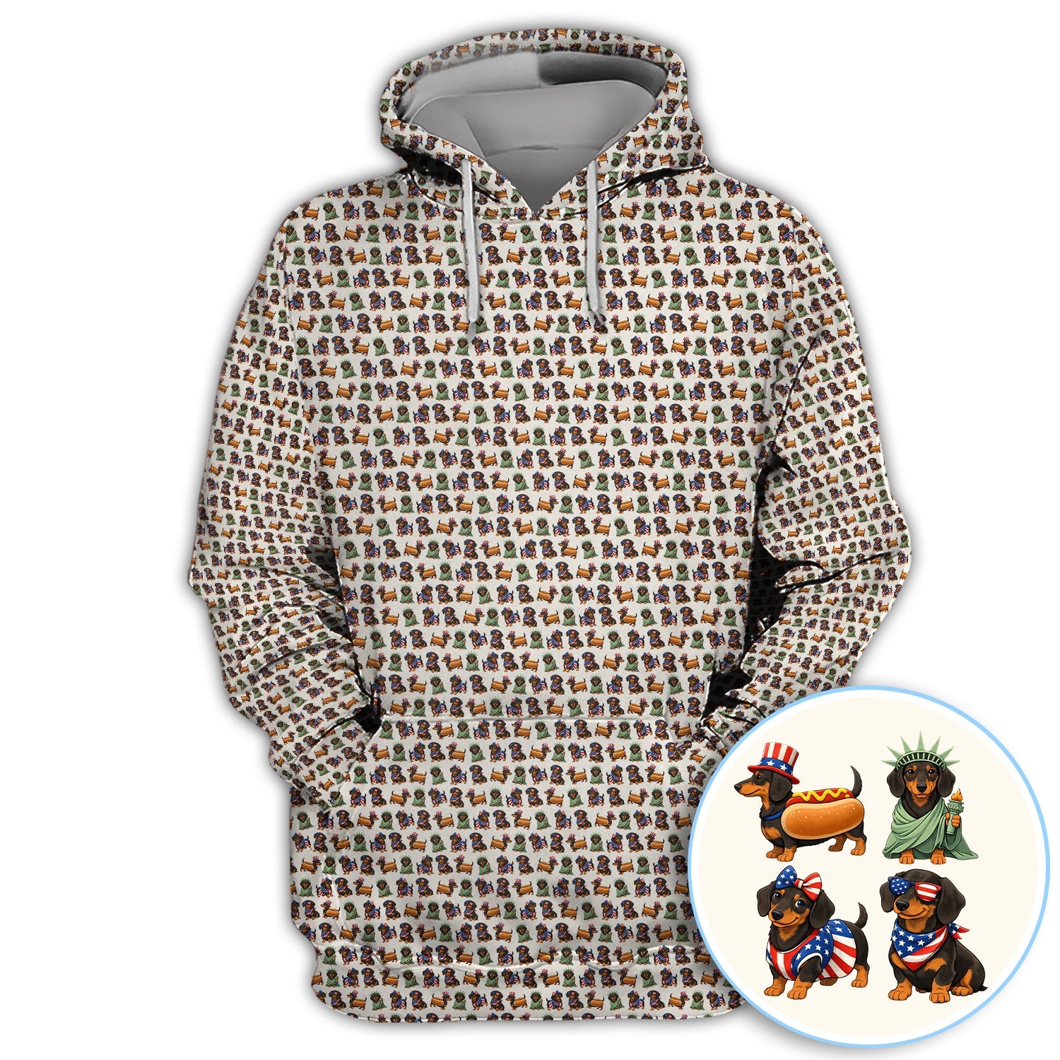American Dachshund Pattern Golf Shirt, Funny Wiener Dog USA Golf Shirt For Men, Golf Gift For Golfer