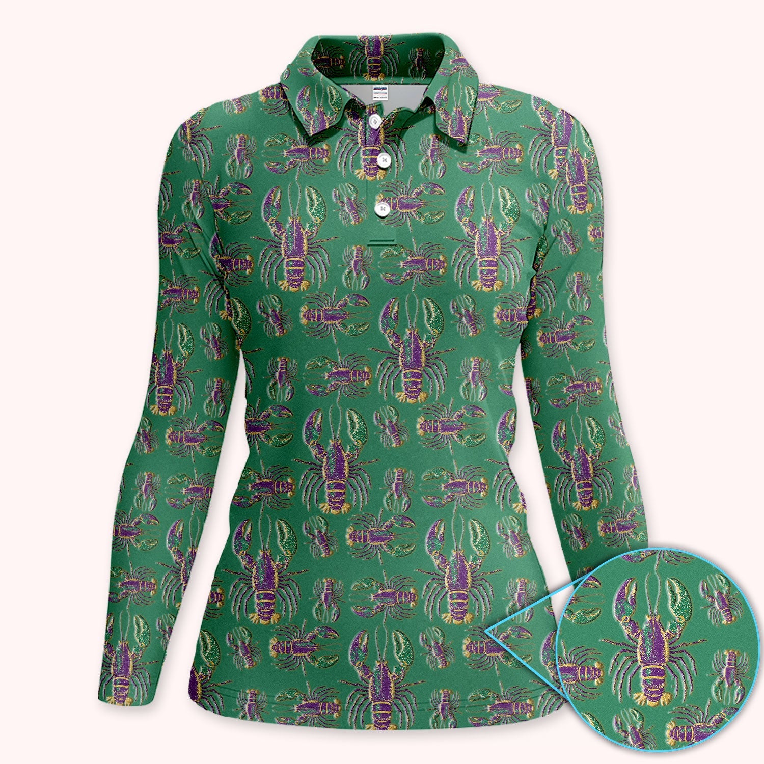Crazy Louisiana Crawfish Golf Shirt For Women, Mardi Gras Crawfish Pattern Golf Polos, Golf Gift For Golfer