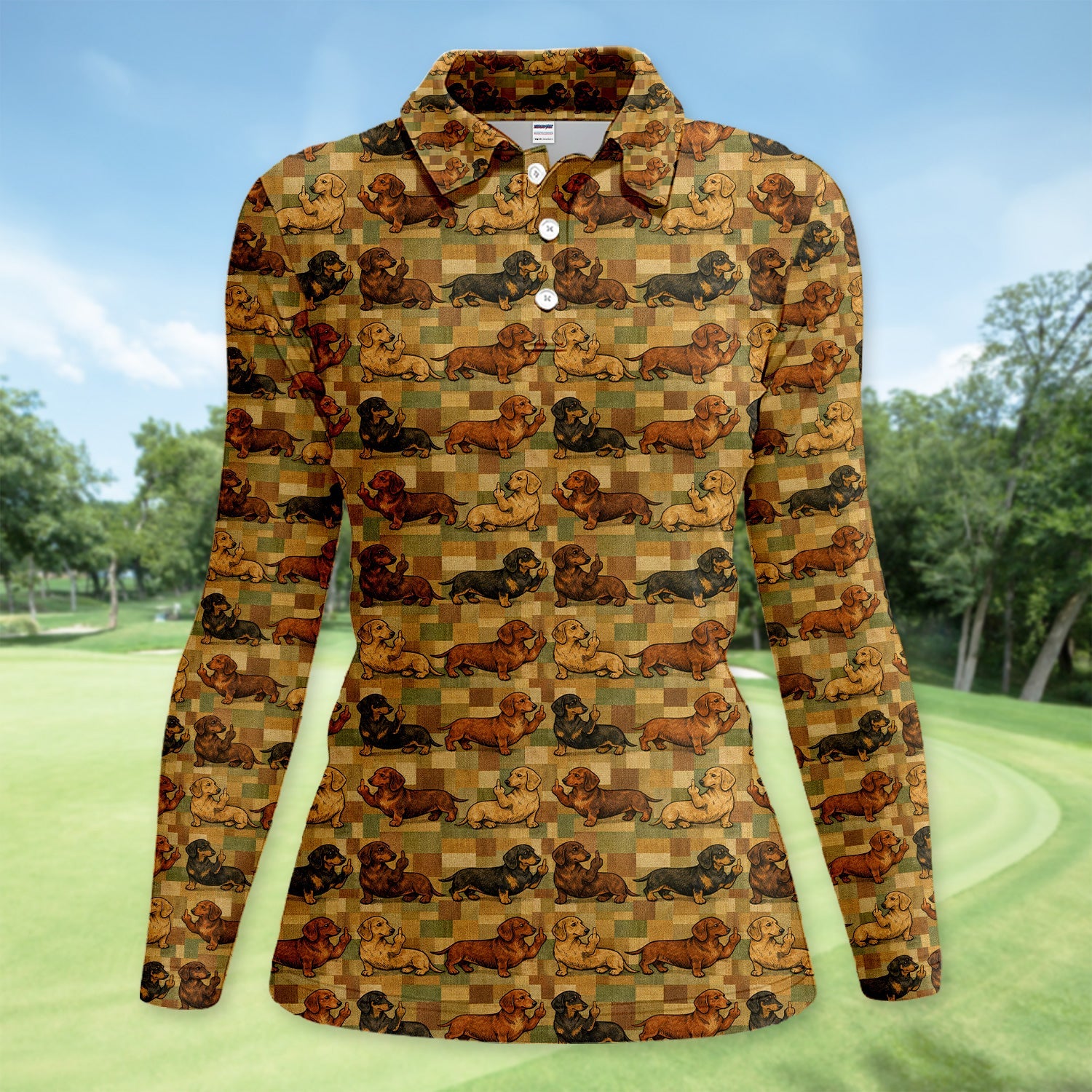 Funny Dachshund Dog Golf Pattern Shirt, Vintage Wiener Dog Golf Shirt For Women, Dog Lover Gift