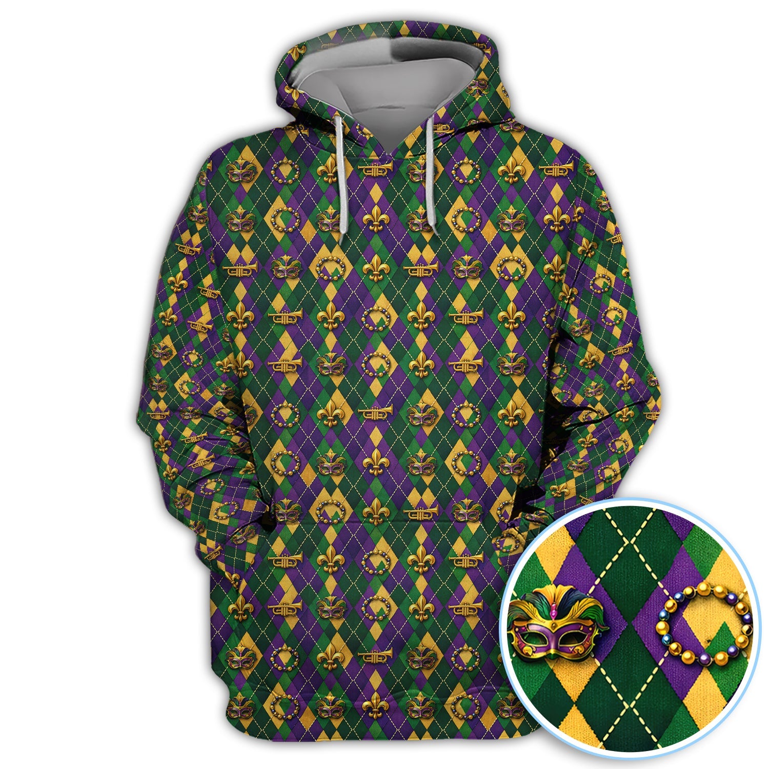 Mardi Gras Argyle Golf Polos, Carnival Pattern Golf Shirt For Golfer, Golf Gift For Men