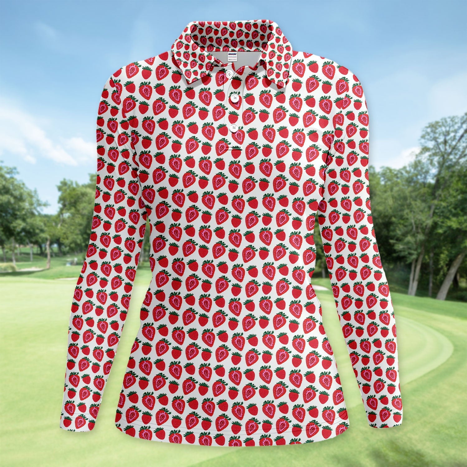 Cute Strawberry Golf Pattern Shirt, Sweet Fruit Aesthetic Golf Shirt For Women, Berry Lover Gift