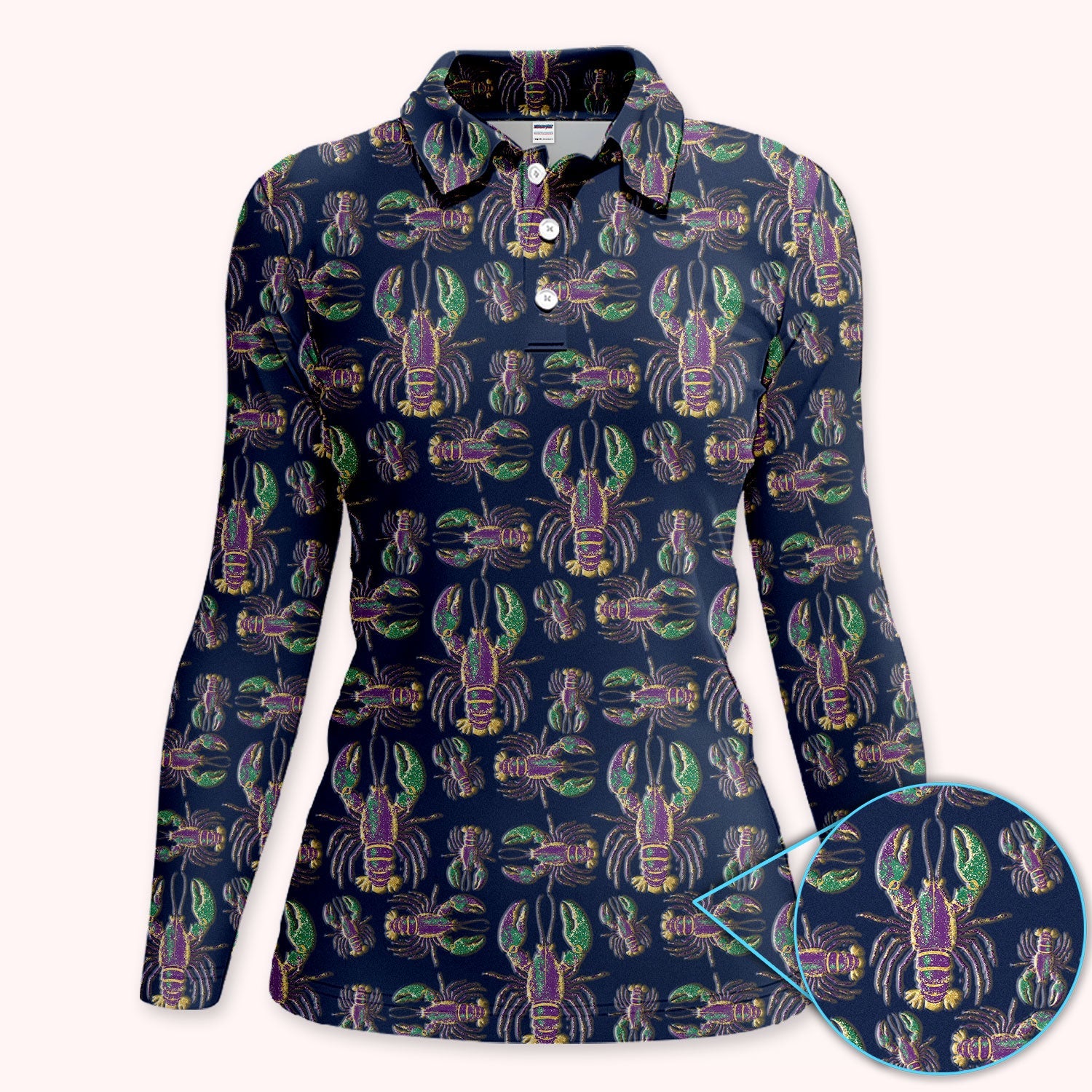 Crazy Louisiana Crawfish Golf Shirt For Women, Mardi Gras Crawfish Pattern Golf Polos, Golf Gift For Golfer